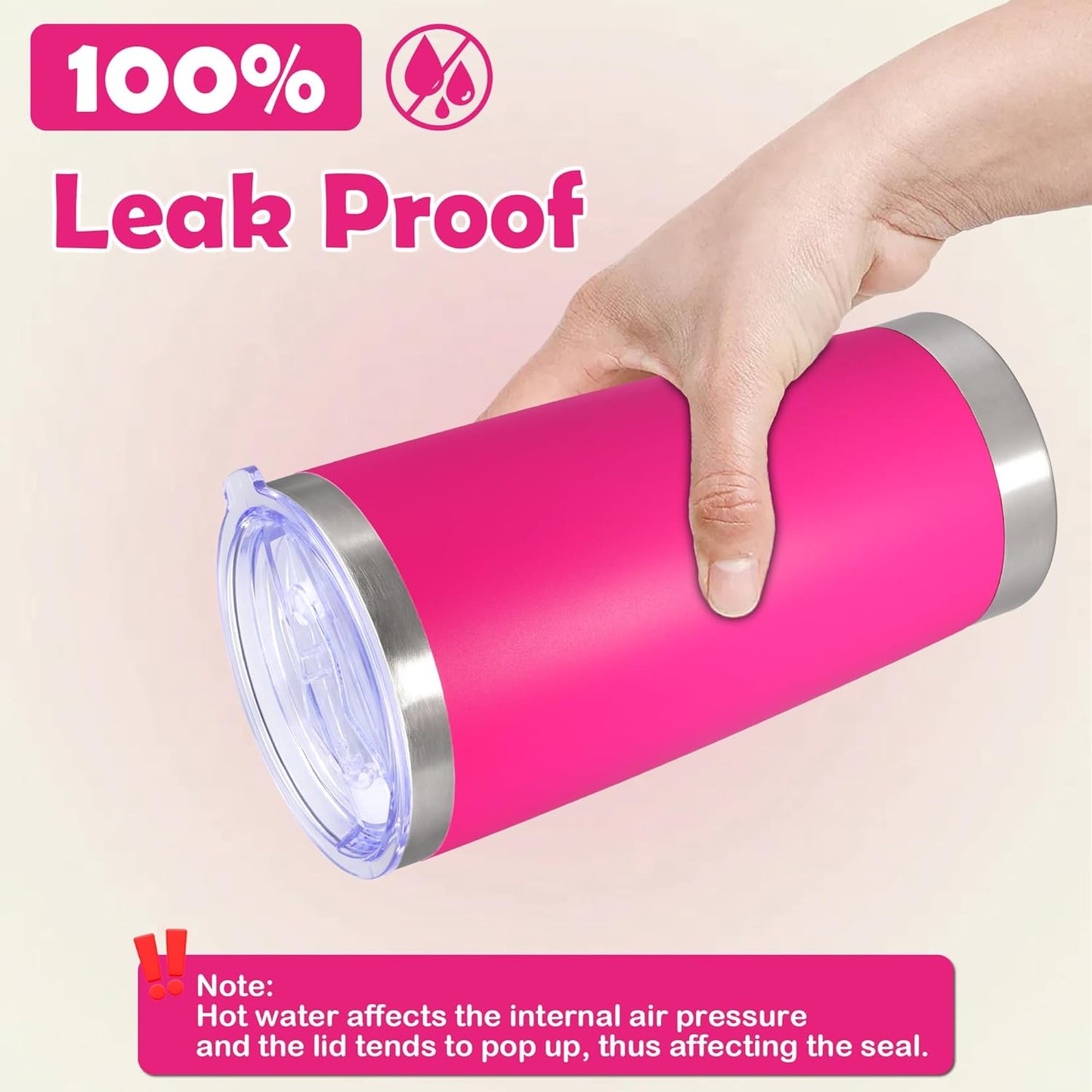 20oz Tumbler Bulk Stainless Steel Tumbler Cup with Lid Vacuum Insulated Double Wall Travel Mug, Durable Powder Coated Travel Coffee Tumbler Mug for Hot & Cold Drinks, Hot Pink,12 Pack