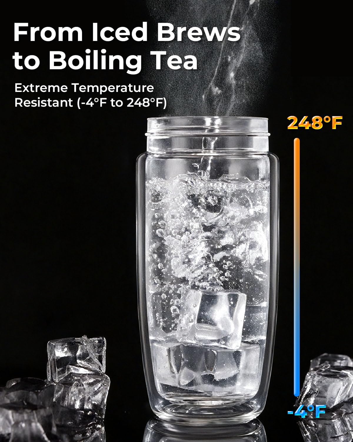 MagnaDrop Tea Tumbler – Double Wall Glass Tea Infuser Cup with Magnetic Steep Control & Bead Switch, Leakproof Travel Mug for Loose Leaf, 12.5oz