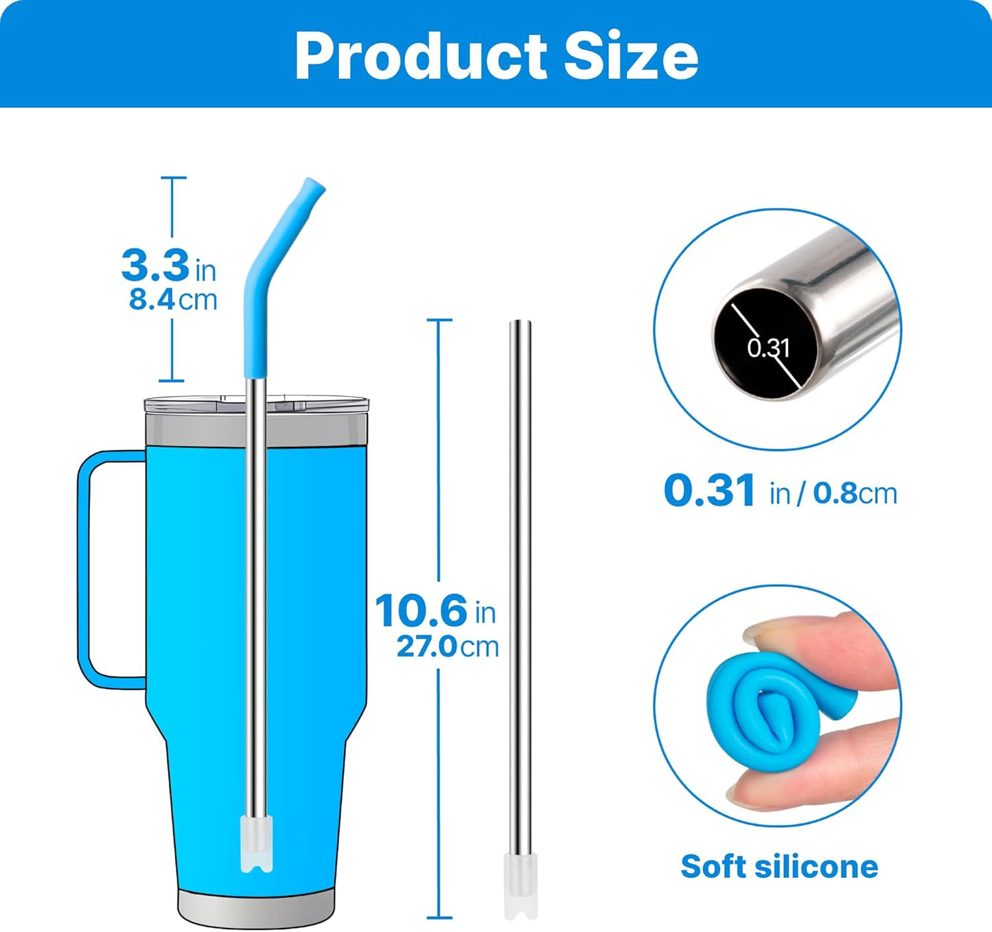 Metal Straws with Silicone Tip for 42 oz YETI Tumbler, 4 Pcs Reusable Stainless Steel Straws for 42 oz YETI, 30oz Stanley Cup(Color 4)
