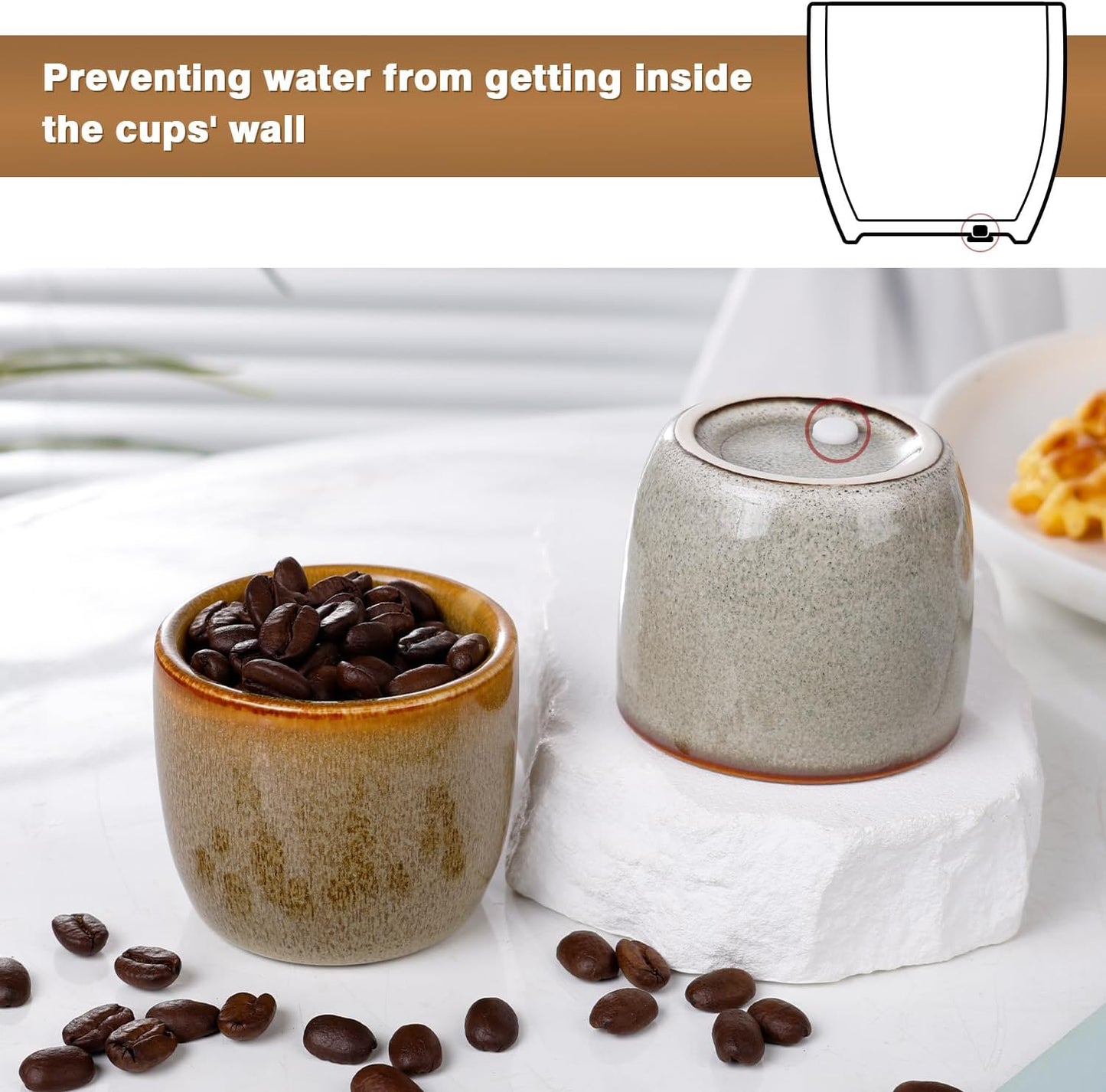 Ceramic Espresso Cups Set of 4, Double Walled 2oz Espresso Coffee Mugs for Eespresso Cups, Special glazed Demitasse Cups Expresso Coffee Cup for Espresso Machine