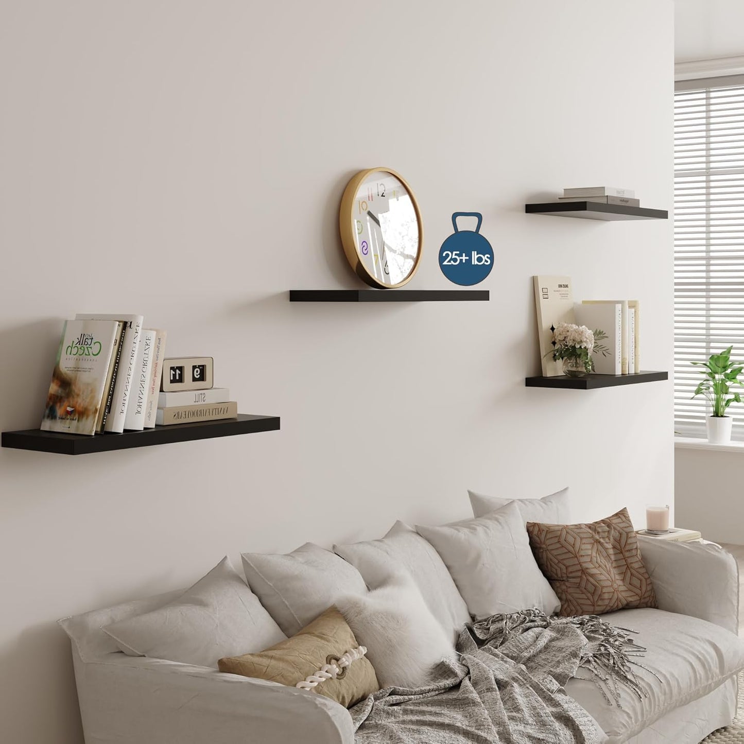 Wall Shelf Set of 3, Black Floating Shelves 30 in W x 10 in D x 1 in H, Wooden Floating Wall Shelf with Invisible Brackets for Living Room/Bedroom/Bathroom/Kitchen Storage and Decor