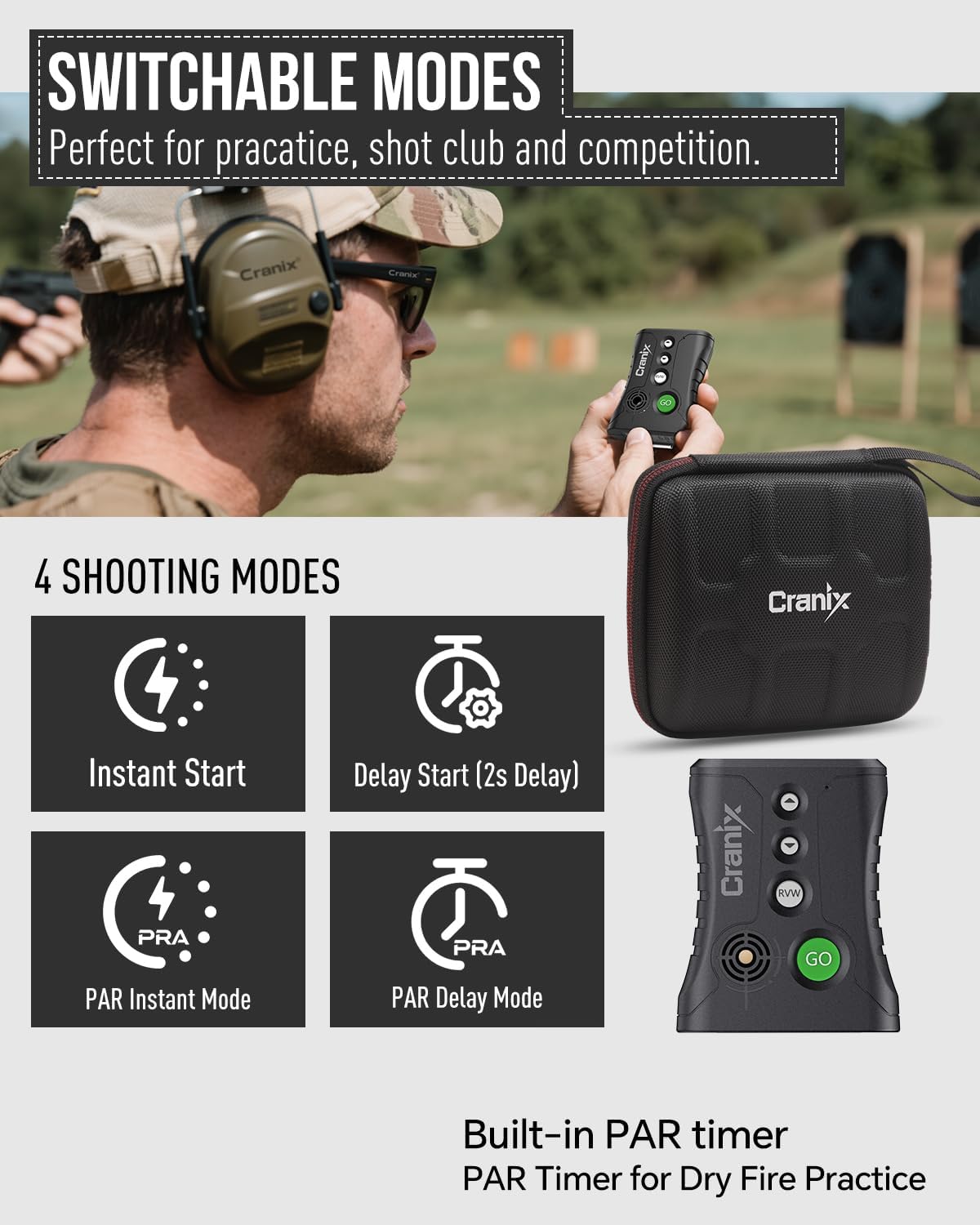 Professional Shot Timer for Shooting Competition, 0.01s Precision Tactical Training Shot Timers with Loud Buzzer, Enhanced Detection & Long Battery Life & 4 Modes Green