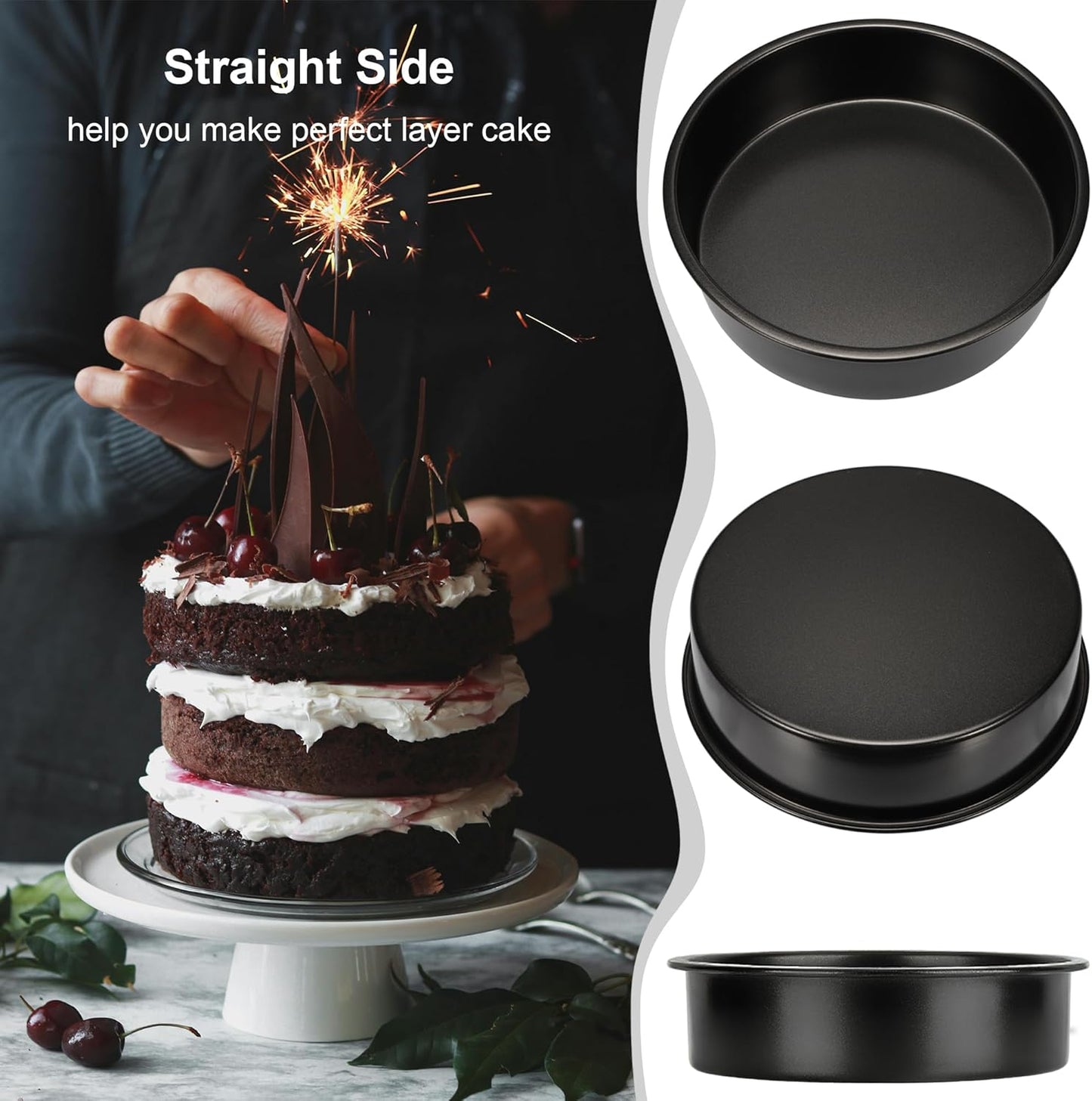 8 Inch Cake Pan Set of 3, Nonstick Baking Pans Set with 100PCS Pre-cut Parchment Paper for Layer Cakes, Durable Round Cake Pans Sets for Baking for Birthday Christmas, Dishwasher Safe