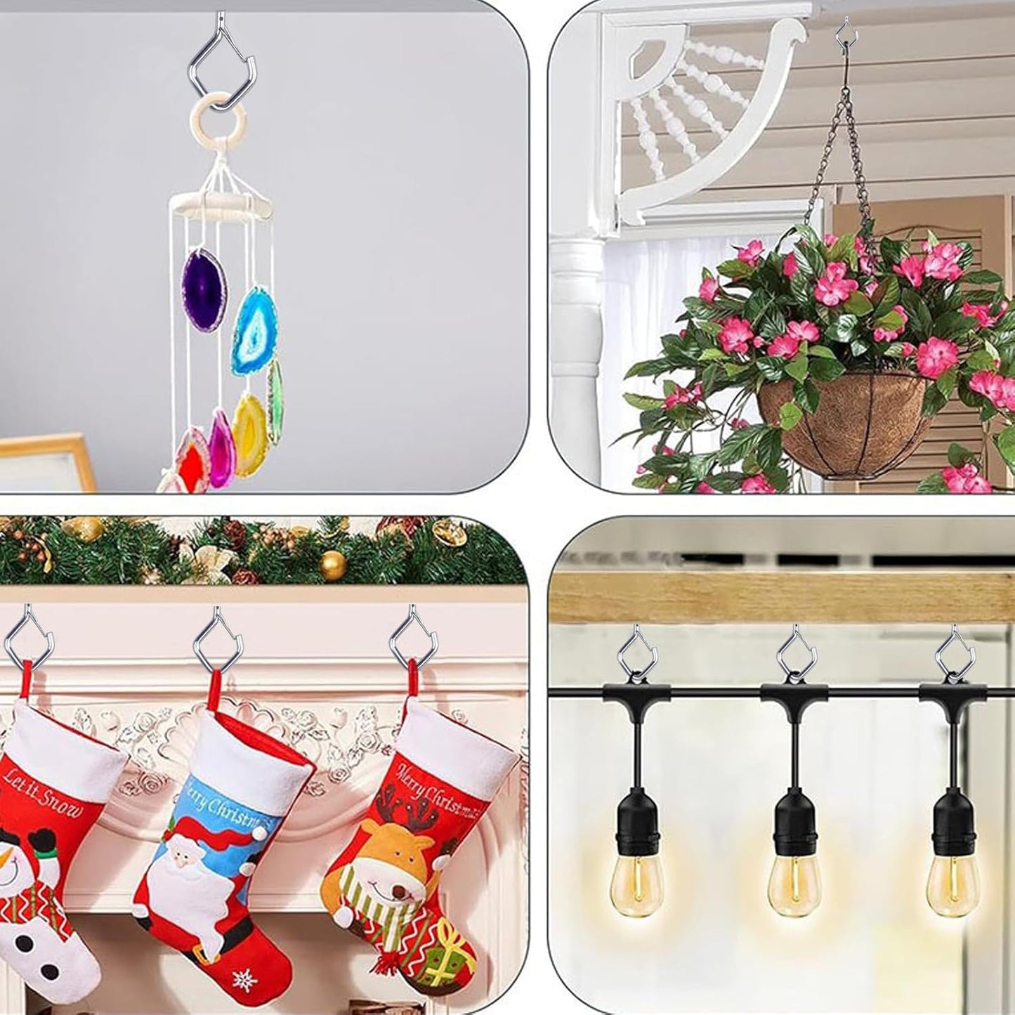 100 PCS Silver Eye Screw Hooks for Hanging Heavy Duty with Safety Buckle.Metal Ceiling Hooks for Hanging Plants Cup Wind Chime Bird Feeders Patio Lights at Indoor&Outdoor