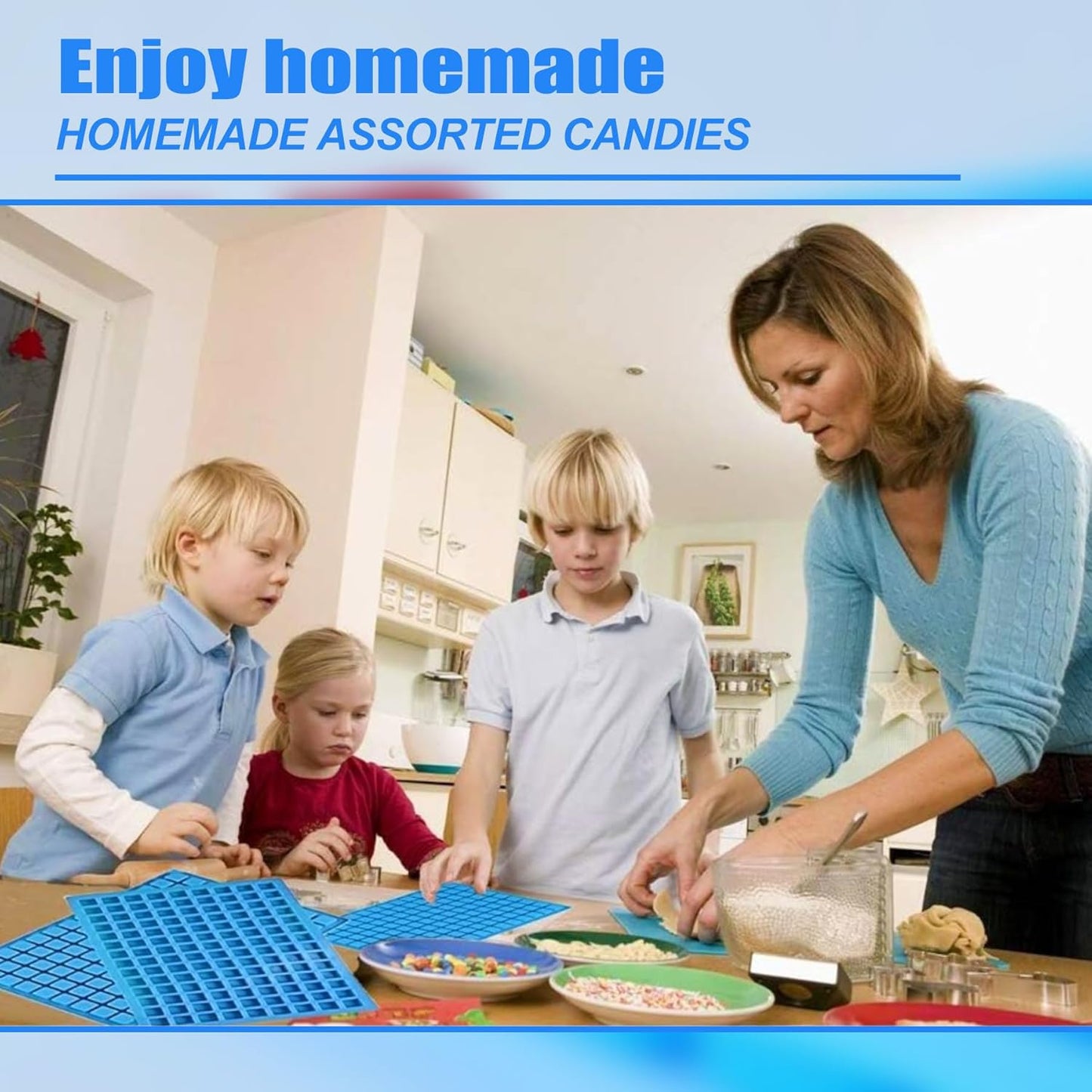 50 Cavities Mini Square Silicone Candy Molds -Square Hard Candy Mold for Hard Candy, Chocolate, Gummy, Caramel, Ganache, Ice Cubes.2 Packs- Blue&Green