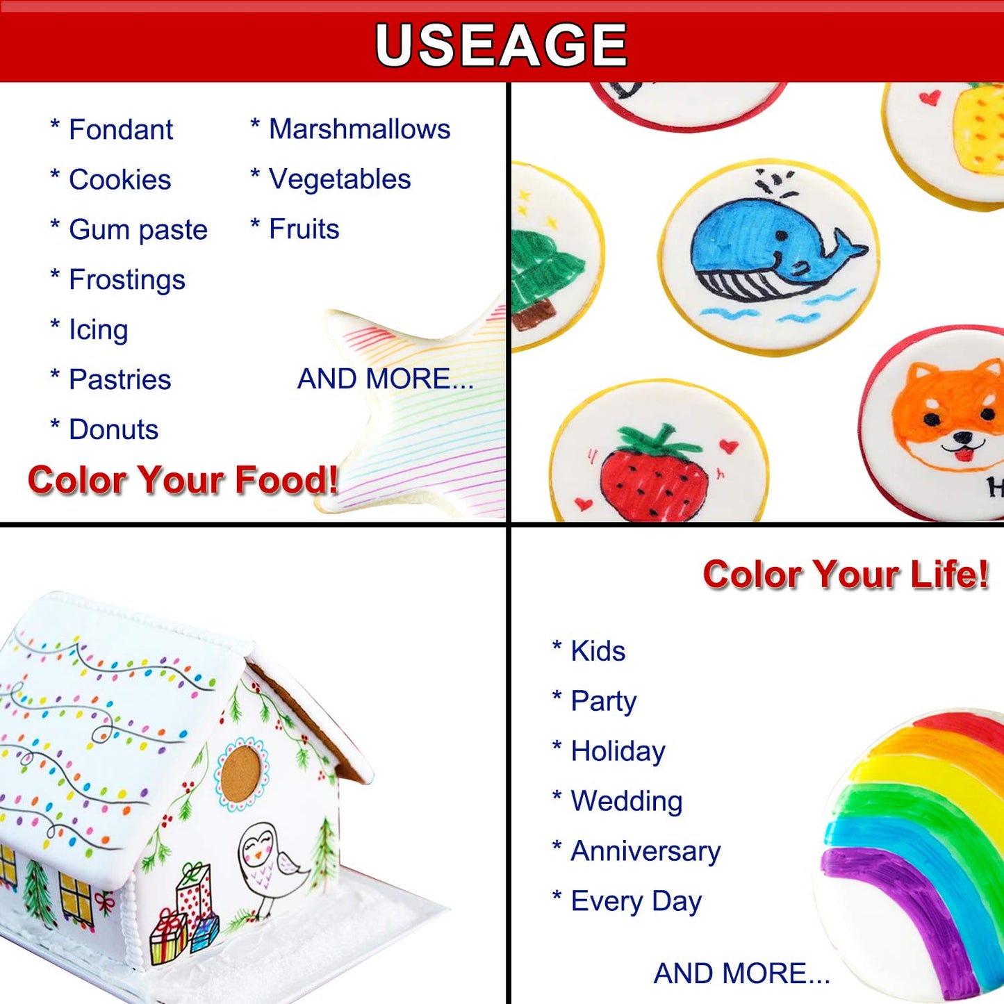 Edible Markers, 11Pcs Ultra Fine Tip(0.5mm) Food Coloring Pens, Double Sided Food Grade Gourmet Writers for Cake,Cookie,Fondant Decorating,Painting,Drawing,Baking,10 color by Edibleink