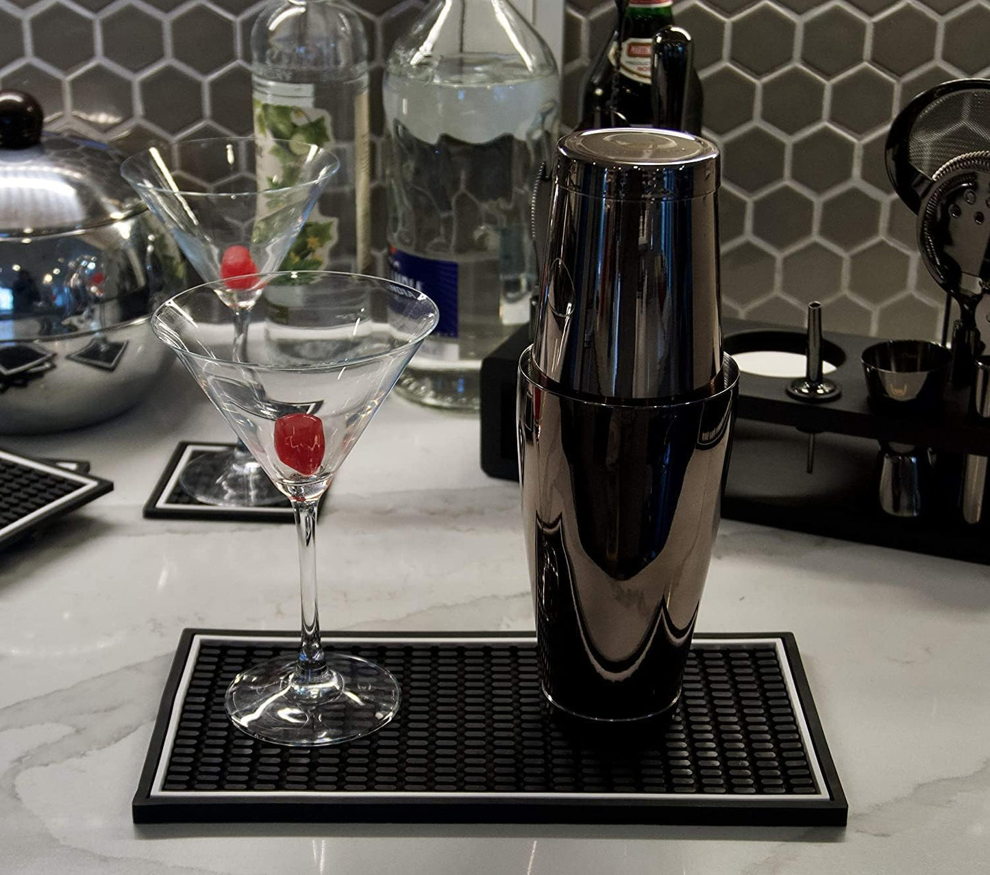 Highball & Chaser Bar Mat 12in x 6in. 1cm Thick Durable and Stylish Bar Mat for Spills, Service Mat for Coffee, Bars, Restaurants CounterTop Dish Drying Mat, Glass Drying Mat (2 pack)