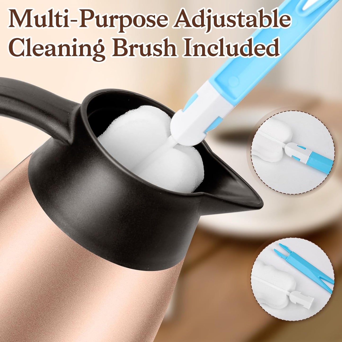 1 PCS 68 OZ Thermal Coffee Carafe, Insulated Stainless Steel Coffee Carafe Double Walled Vacuum Thermal Pot Flask with Brushes Thermos for Keeping Hot Coffee Tea Home and Office (Gold)