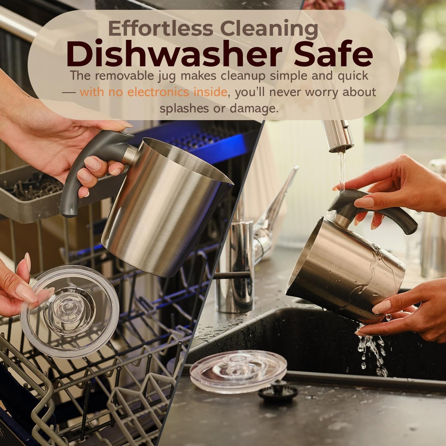 KHAVA 5-in-1 Electric Milk Frother and Steamer, Hot Cold Foam Maker & Milk Heater, Automatic Milk Warmer for Coffee, Latte, Hot Chocolate, 17oz Stainless Steel Pitcher Detachable for Dishwasher Safe