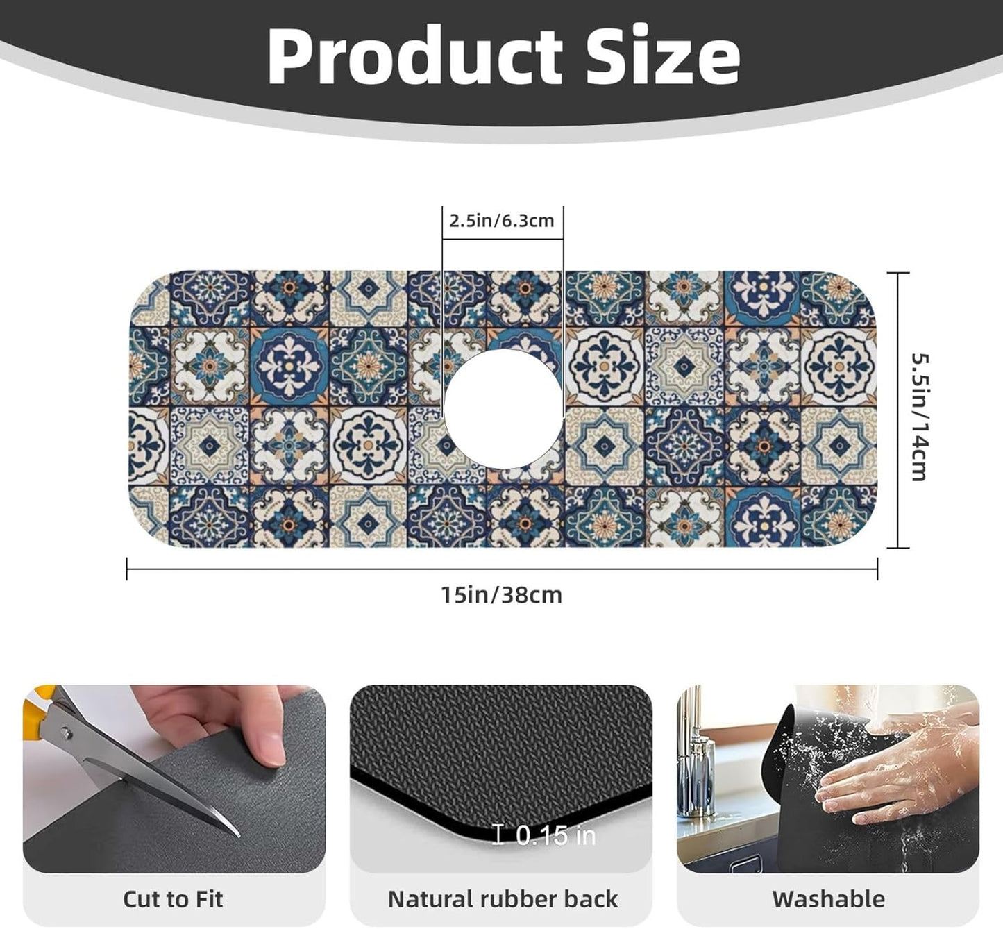 2Pcs Dish Drying Mats Faucet Mats Sets Large Size Coffee Mats Sink Faucet Mat Splash Guard for Kitchen Counter Bathroom Sink Coffee Bar Kitchen Decor (Blue Boho, 18"x24" 15" x 5.5"Set)