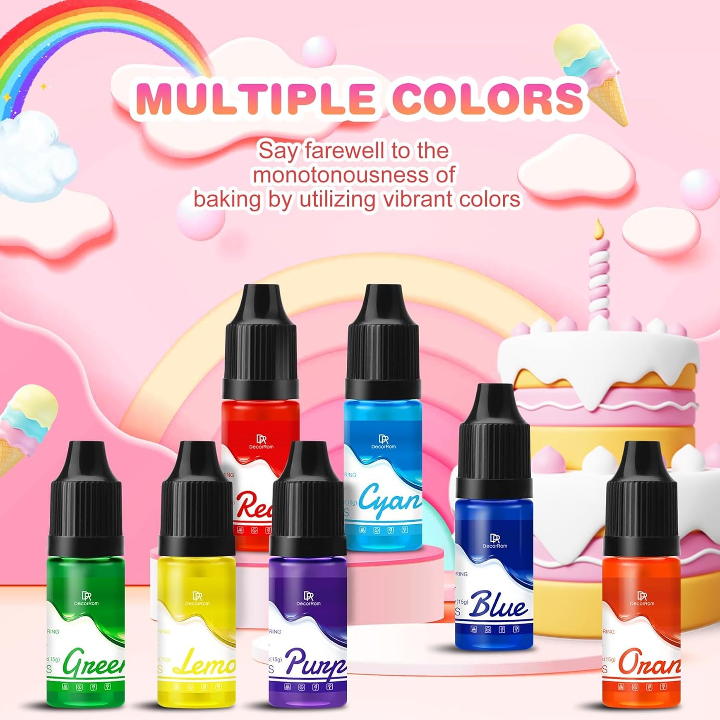 Gel Food Coloring - Rainbow Gel Food Coloring Set for Baking, Cake Decorating, Easter Egg - 7 Colors Concentrated Flavorless Edible Food Color Dye for Icing, Fondant, Cookie, DIY Crafts - 15g/Bottle