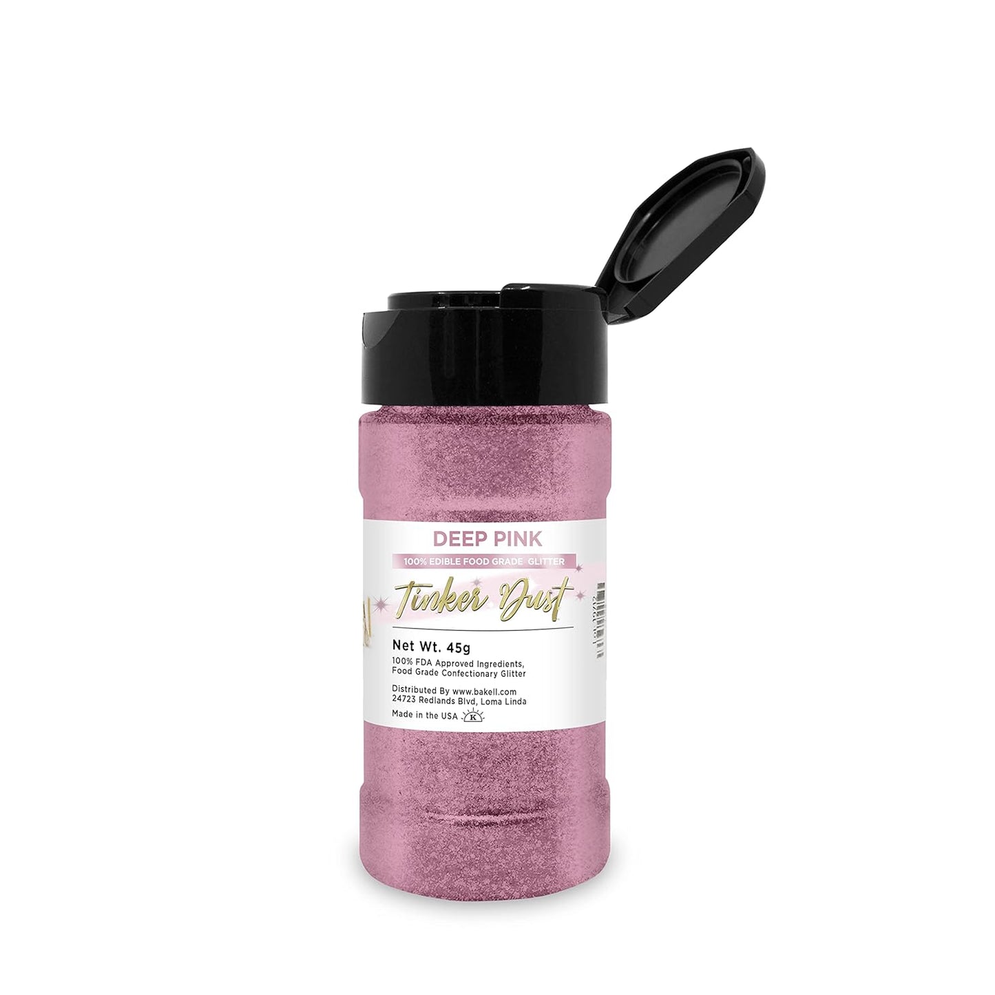 BAKELL Deep Pink Edible Glitter, 45 Grams | TINKER DUST Edible Glitter | KOSHER Certified | 100% Edible Glitter | Cakes, Cupcakes, Cake Pops, Drinks, Dessert Vegan Glitter & Dusts (45g Shaker, Deep Pink)