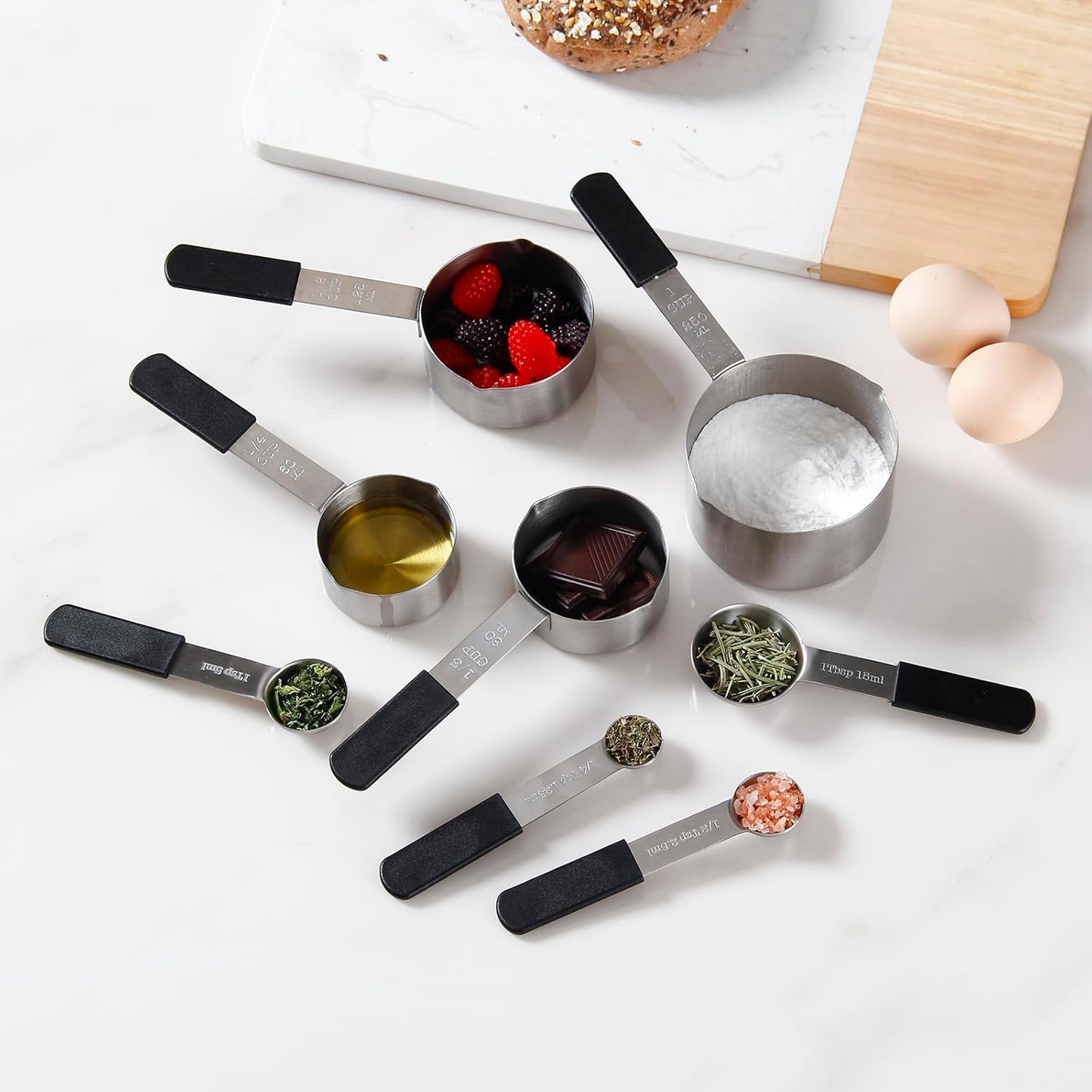 Magnetic Stainless Steel Measuring Cups & Spoons Set β 8-Piece Stackable Set with Engraved Measurements β Dishwasher Safe Baking Essentials