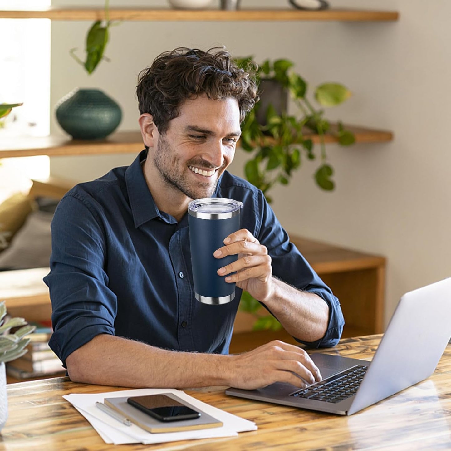StarSpeed 20oz Tumbler Bulk with Lid, Stainless Steel Insulated Tumblers Double Wall Vacuum Insulated Travel Mug, Powder Coated Coffee Cups for Hot and Cold Drinks(Navy Blue,8)