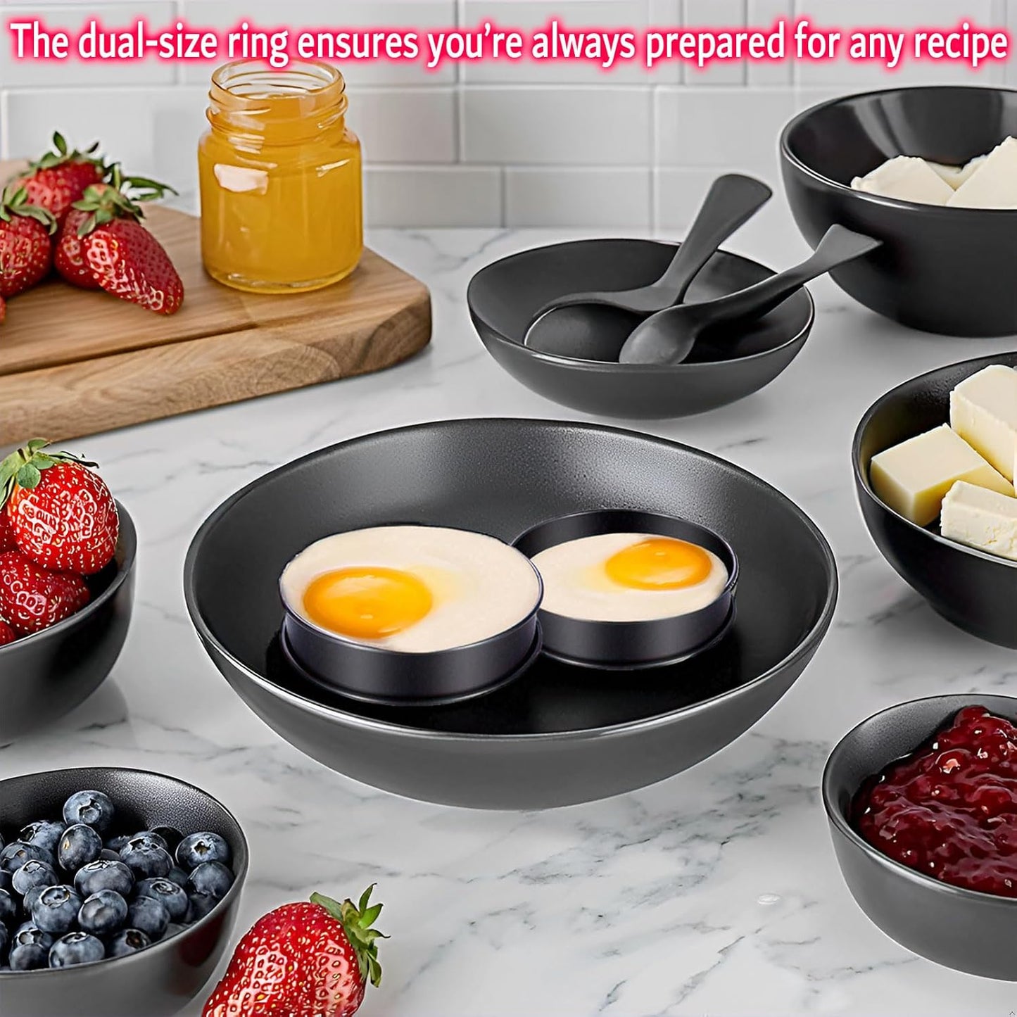 16Packs English Muffin Rings Crumpet Rings NONSTICK -3.15 Inch & 4 Inch Stainless Steel Double Rolled Tart Rings Round Black Metal Baking Cooking Pastry Ring Molds for cookies, pancakes, crumpets