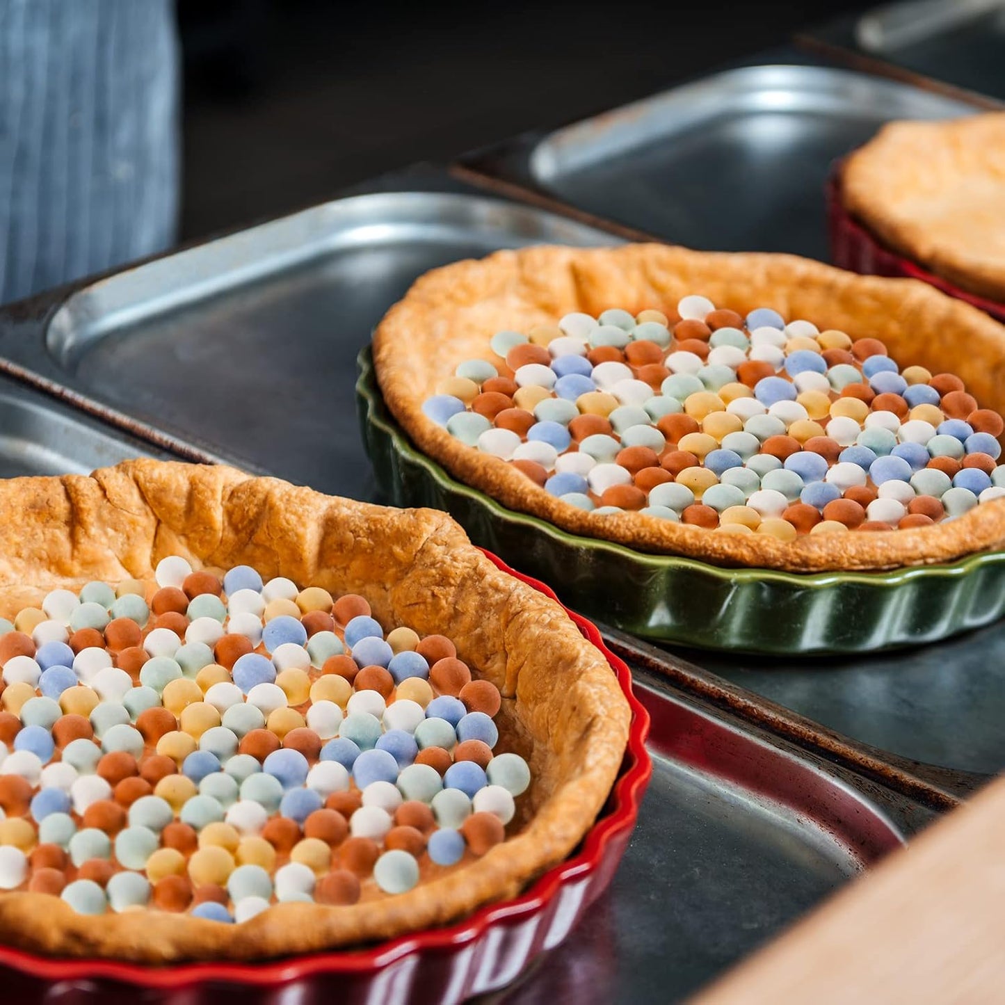 Tessco Pie Weights for Blind Baking, 3.2 lb Ceramic Pie Weights Beads to The Rim Crust Reusable Ceramic Stoneware with Plastic Container(Cute Colors)