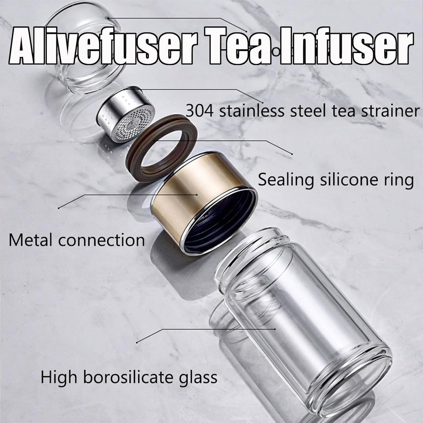 Tryteava Glass Infuser, Tryteava 3-in-1 Smart Tea Infuser, Portable Glass Double Wall Tea Infusers Bottle, with Stainless Steel Filter, Hot & Cold Brew, For Loose Leaf, Office Home (Green, 420ml)