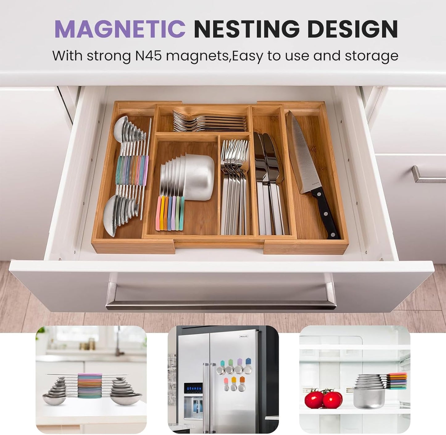 Magnetic Measuring Cups and Spoons Set-Heavy Duty 304 Stainless Steel,Double Measurement Markings,Set of 16 with Leveler for Measure Dry and Liquid Ingredients