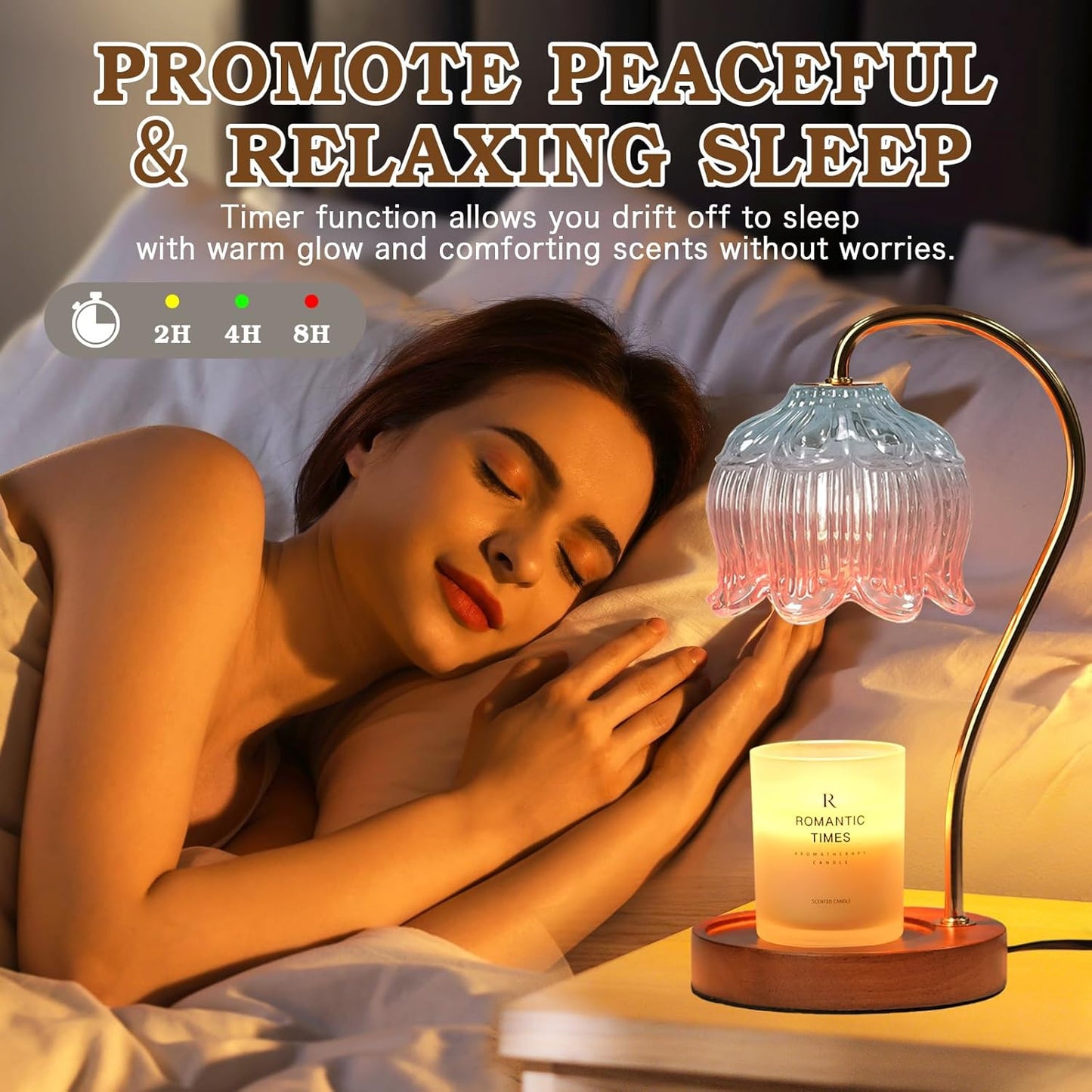 Dimmable Candle Warmer Lamp with Timer, Electric Candle Warmer Lamp, Women Christmas Gifts, Flower Candle Lamp Warmer for Family, Pink Blue Fragrance Candle Lamp for Modern Office Desk Decor