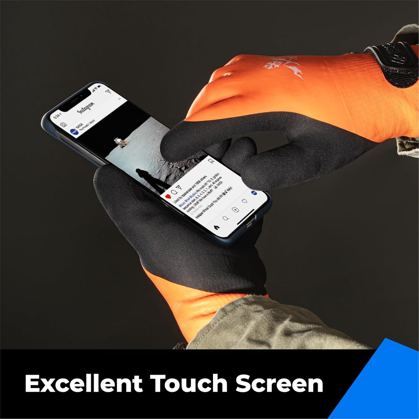 100% Waterproof Gloves for Men and Women, Winter Work Gloves for Cold Weather, Touchsreen, Thermal Insulated Freezer Gloves, With Grip, Orange, Large