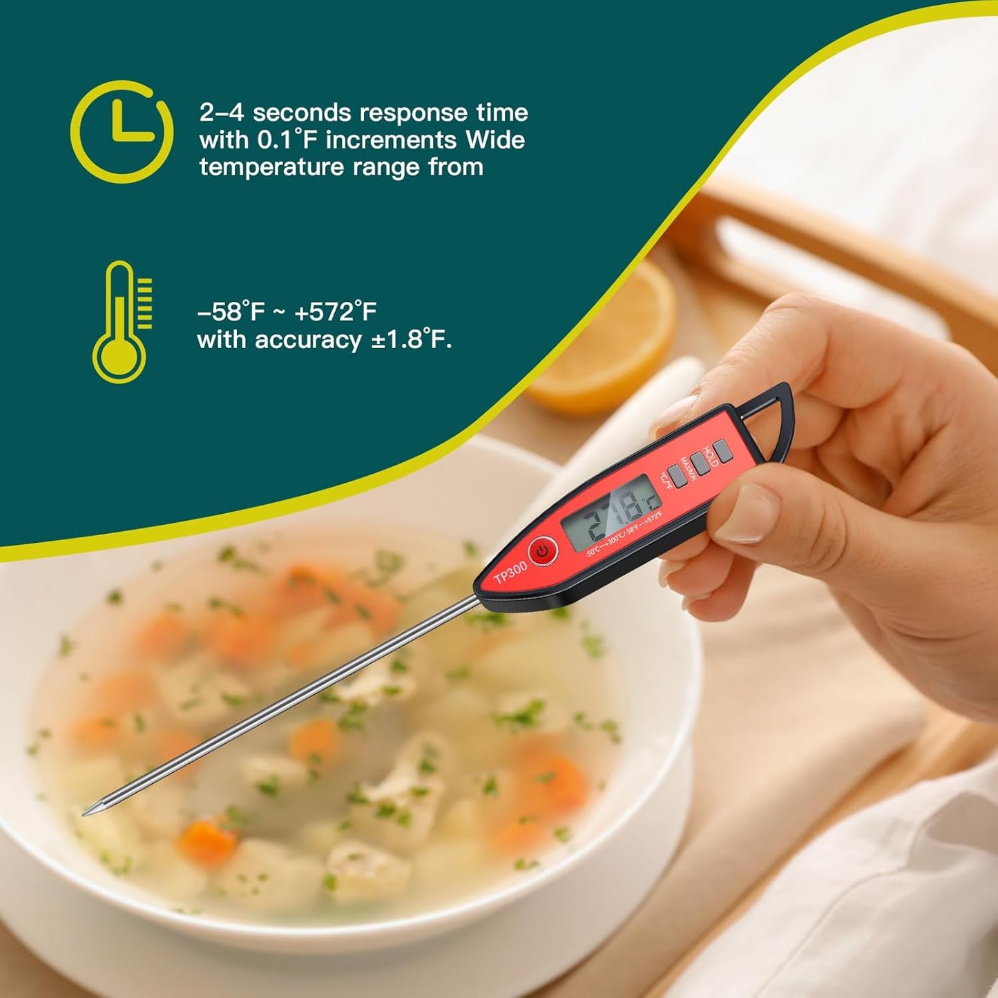 10 Set Waterproof Food Thermometer for Water, Liquid, Candle and Cooking Digital Meat Thermometer with Long Probe Instant Read for Kitchen BBQ Grill Candy (Black)