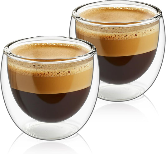 ComSaf Double Walled Espresso Cups 3 oz, Glass Espresso Shot Cup Set of 2, Small Coffee Mugs for Ristretto, Lungo, Machiato, Ideal Gift for Chrismas, Brithday