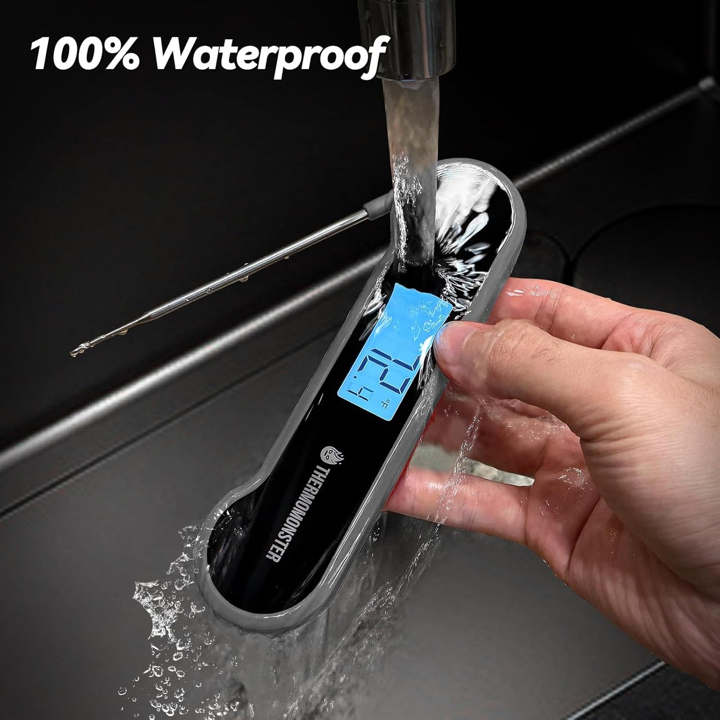 0.5 Sec Instant Read Meat Thermometer Digital with ±0.5℉ Precision, 100% Waterproof Auto Flip Bright LCD Screen, Motion Sensing Food Thermometer for Cooking Kitchen Oven Grill Candy BBQ, Grey