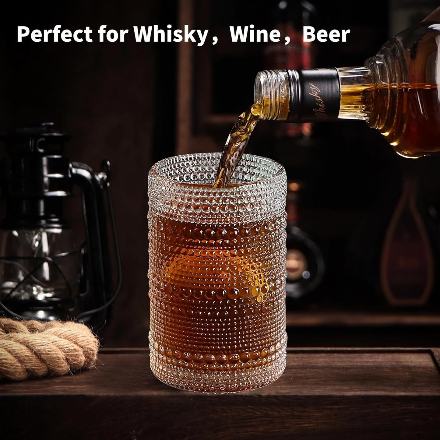 Hobnail Drinking Glasses,12 oz Glasses Drinking Set of 6,Vintage Glassware,Whiskey/Cocktail/Juice/Beer/Water/Kitchen Glasses for Bar Tumbler Glassware,Vasos De Vidrio Glass Cups Set for Mixed Drinks