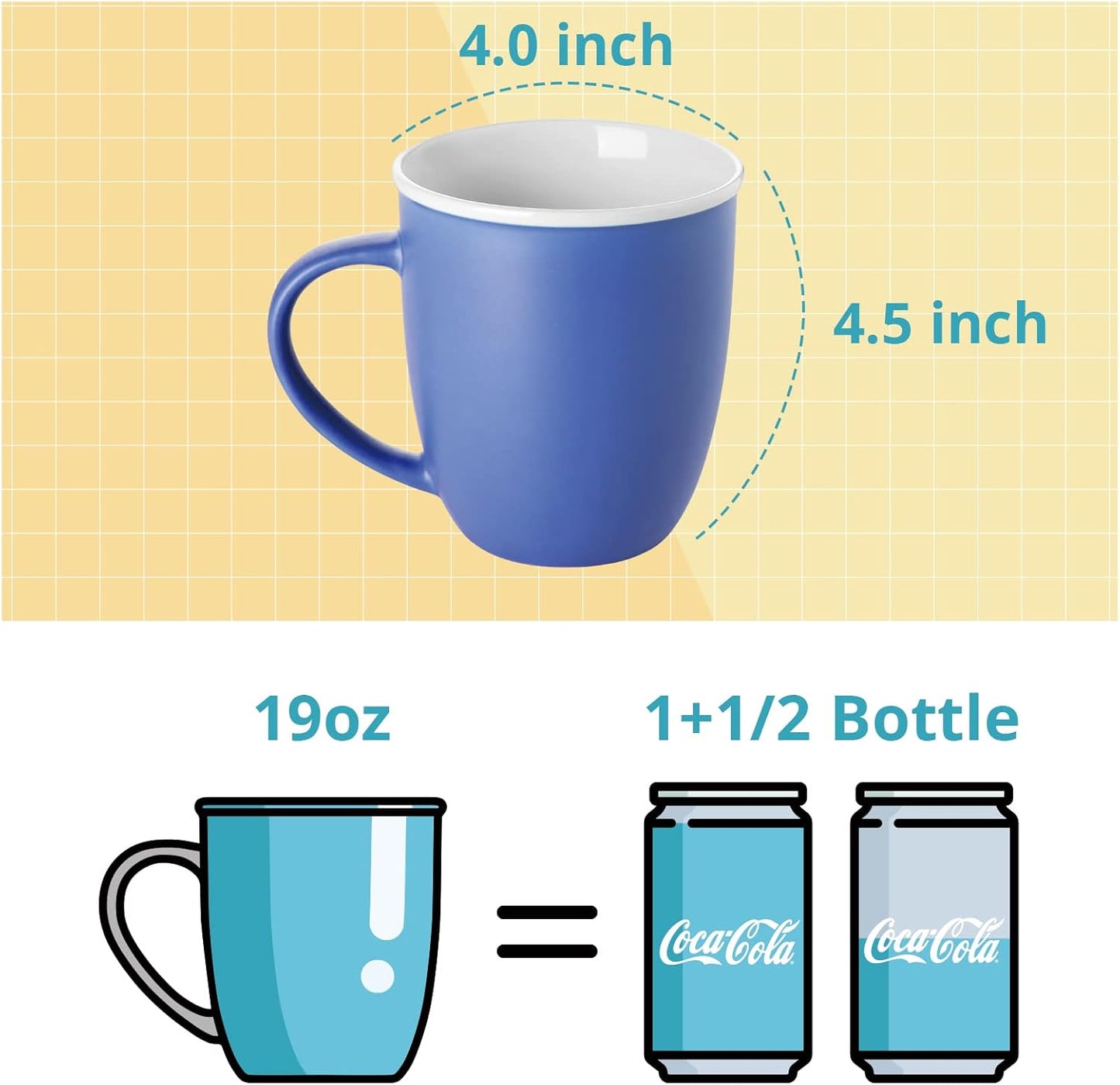 LIFVER 19 oz Large Coffee Mugs Set of 6, Valentines Day Gifts for him her, Assorted Colored Mugs with Handle, Matte Ceramic Large Cups for Coffee Tea Cocoa, Housewarming Decor Gift