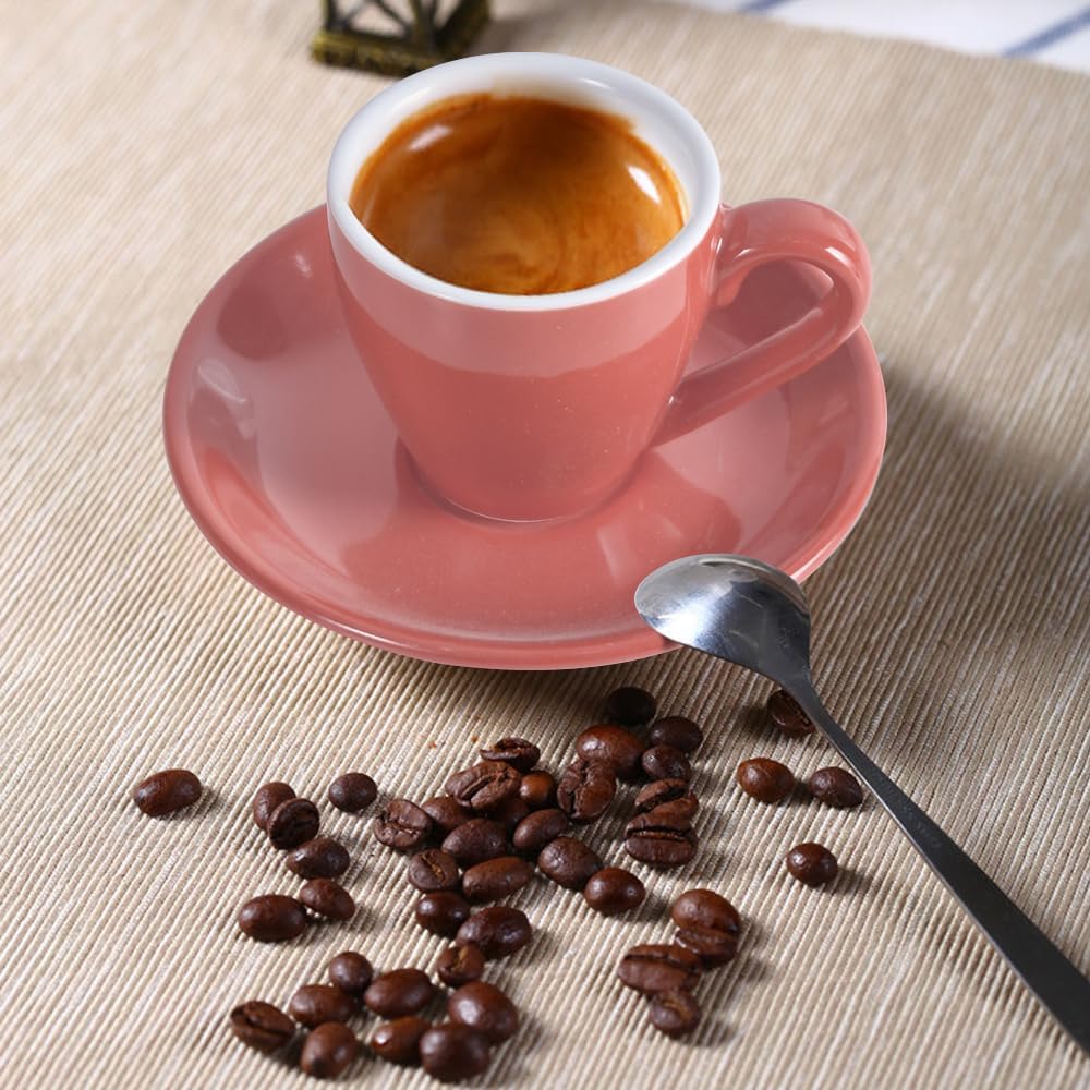Porcelain Espresso Cup with Saucer, Espresso shot Cup, 80ml/2.7Oz, Pink