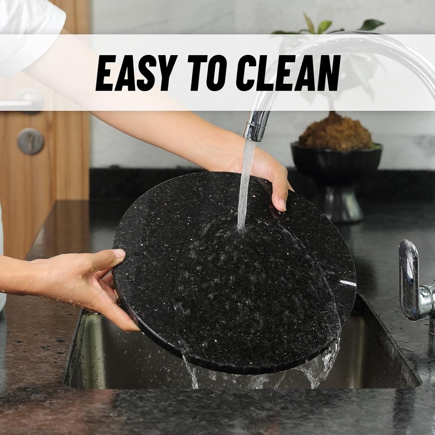 Koville Indian Natural Marble Cutting Board for Kitchen, 11inch Round Hand Crafted Marble Slab for Cheese, Charcuterie, Pastry Board - Wedding Gift, House Warming Gift(Black Galaxy)