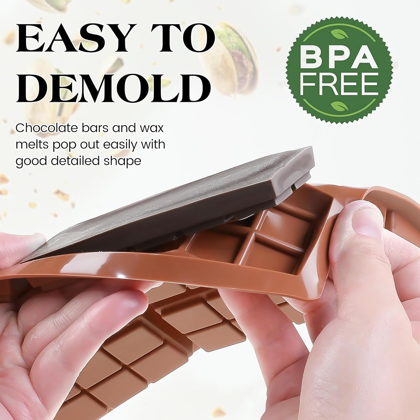 1 Pc Chocolate Bar Mold Deep Dubai Stuffed Silicone Molds for Filling Knafeh Pistachio Chocolate Bar and Wax Melts Rectangle Thick Candy Bar Molds Break Apart (10 Snap)