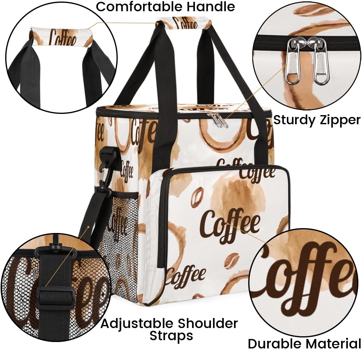 Watercolor Coffee Coffee Maker Carring Bag Coffee Beans Travel Carrying Storage Tote Bag Compatible with Keurig K-Mini or K-Mini Plus Portable Single Serve Coffee Brewer Case with Pockets for K-cup Pods