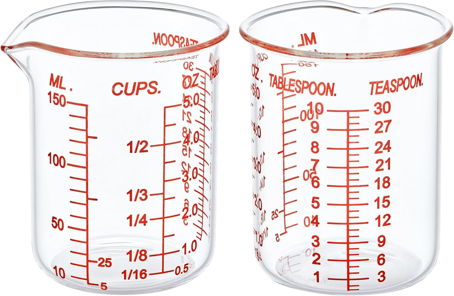 High Borosilicate Glass Measuring Cup-V-Shaped Spout,Glass Measuring Beaker for Kitchen or Restaurant, Easy to Read, 150 ML (5 Oz)-Pack of 2