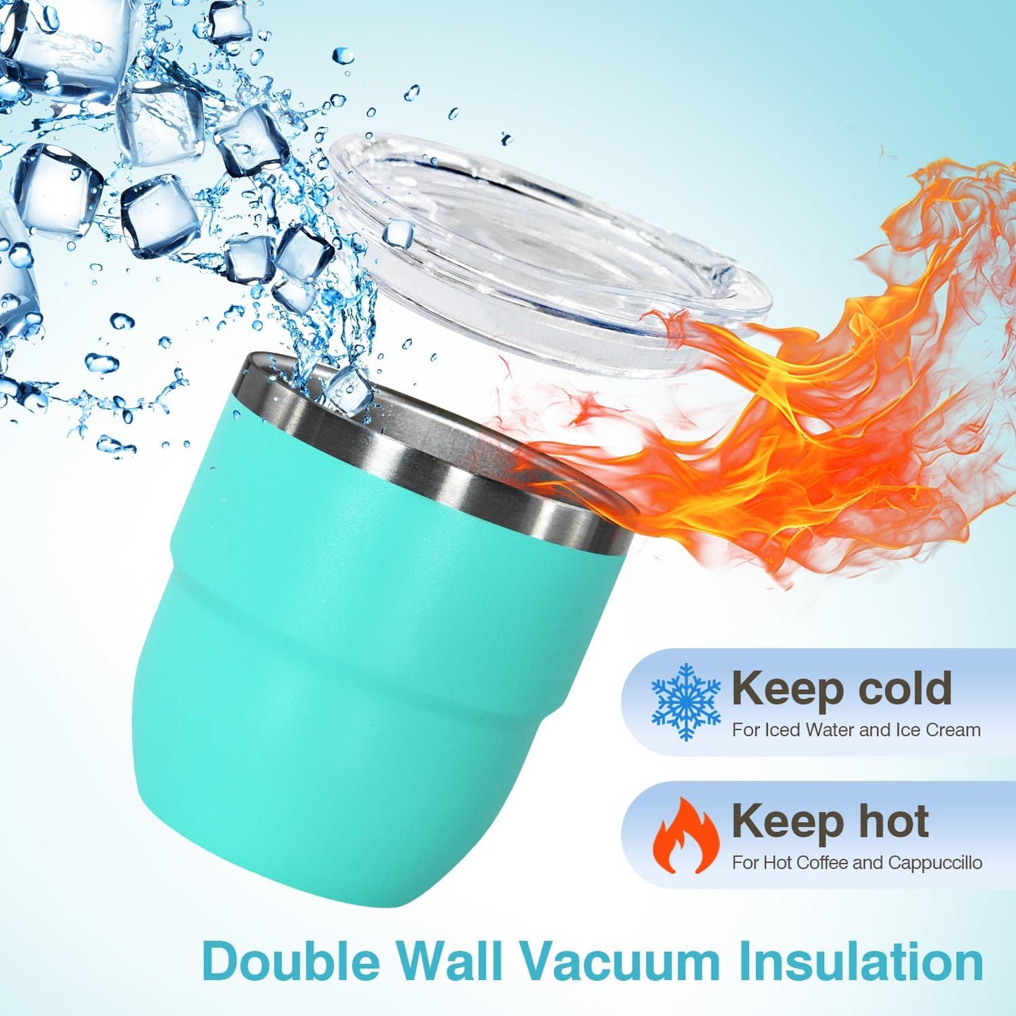 4oz Stackable Cup, Vacuum Insulated Espresso Cup Set of 2, Espresso Shot Glass for Coffee, Double Wall Stainless Steel Mini Tumbler Shot Glasses with Straw and Lid (A-blue2P, 4oz)