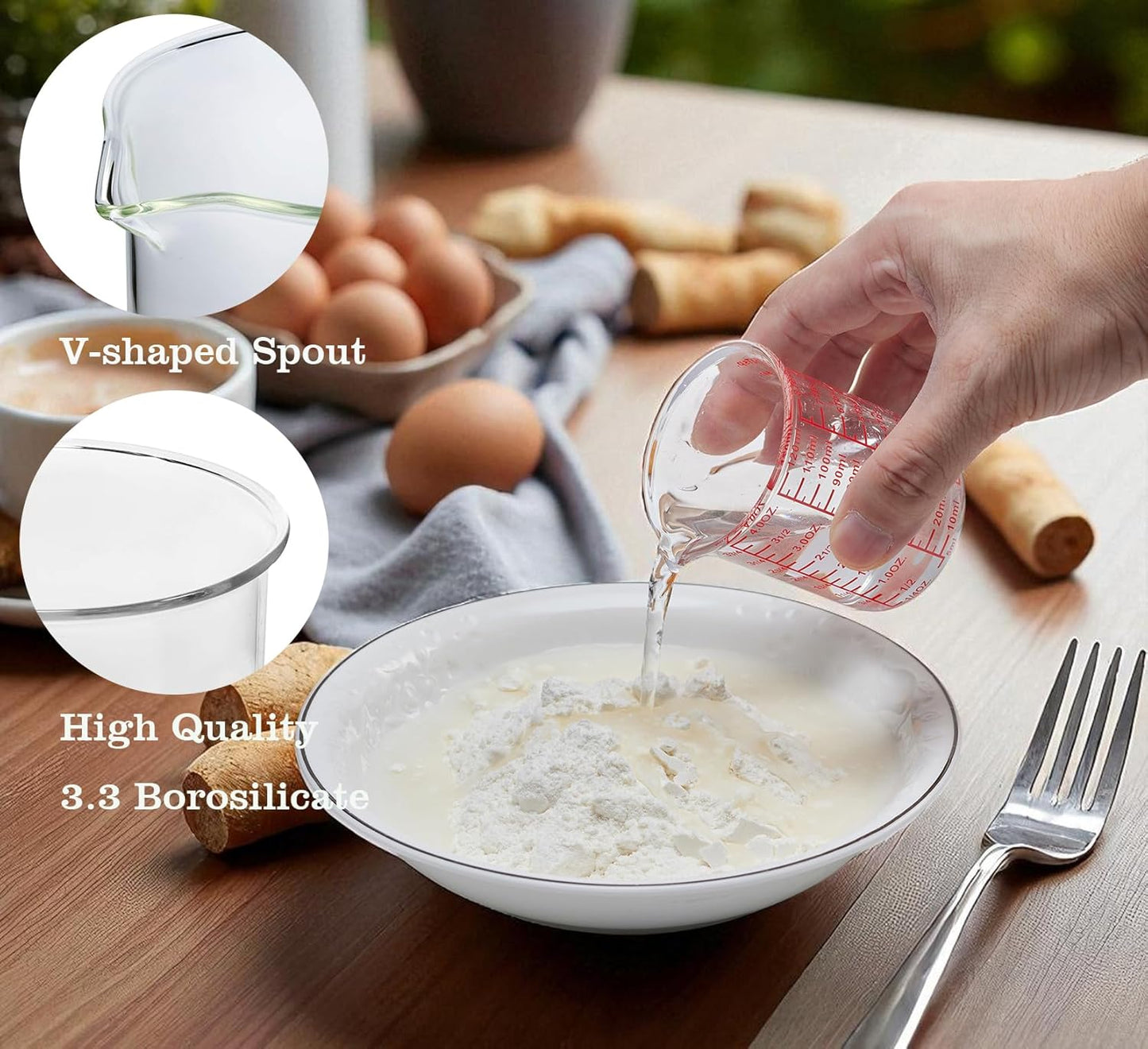 High Borosilicate Glass Measuring Cup-V-Shaped Spout,Glass Measuring Beaker for Kitchen or Restaurant, Easy to Read, 120 ML (4 Oz)-Pack of 2