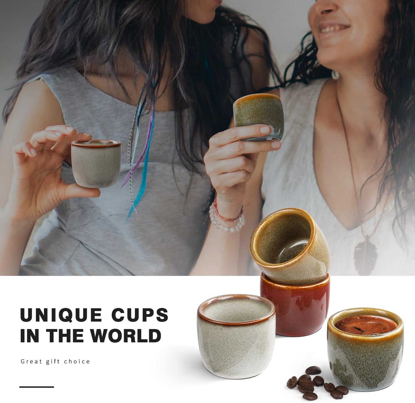 Ceramic Espresso Cups Set of 4, Double Walled 2oz Espresso Coffee Mugs for Eespresso Cups, Special glazed Demitasse Cups Expresso Coffee Cup for Espresso Machine