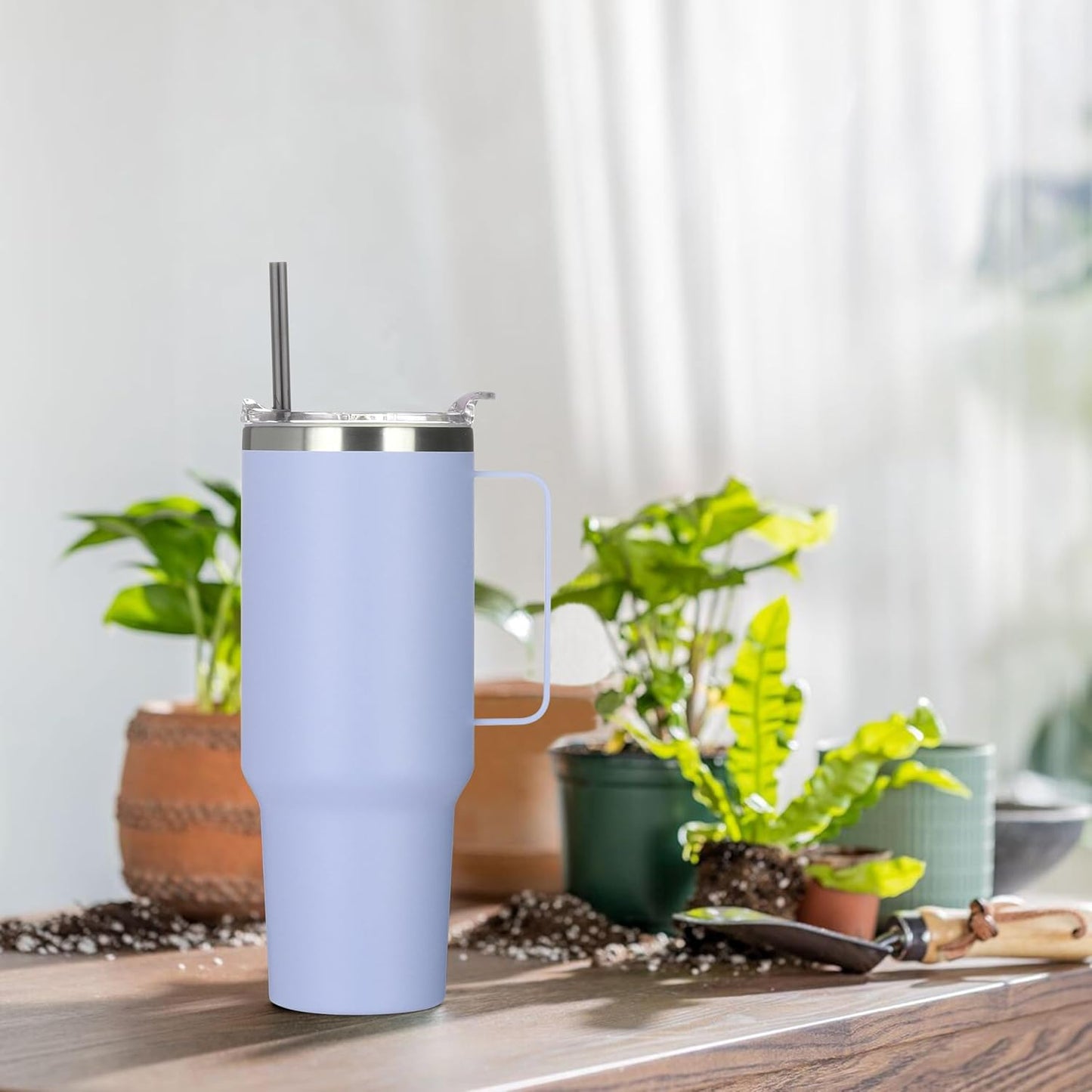 HASLE OUTFITTERS 40 oz Stainless Steel Tumbler with Handle, Vacuum Insulated Tumblers Bulk, Reusable Double Wall Travel Coffee Mug, Durable Powder Coated Water Bottle(Blue, 4)