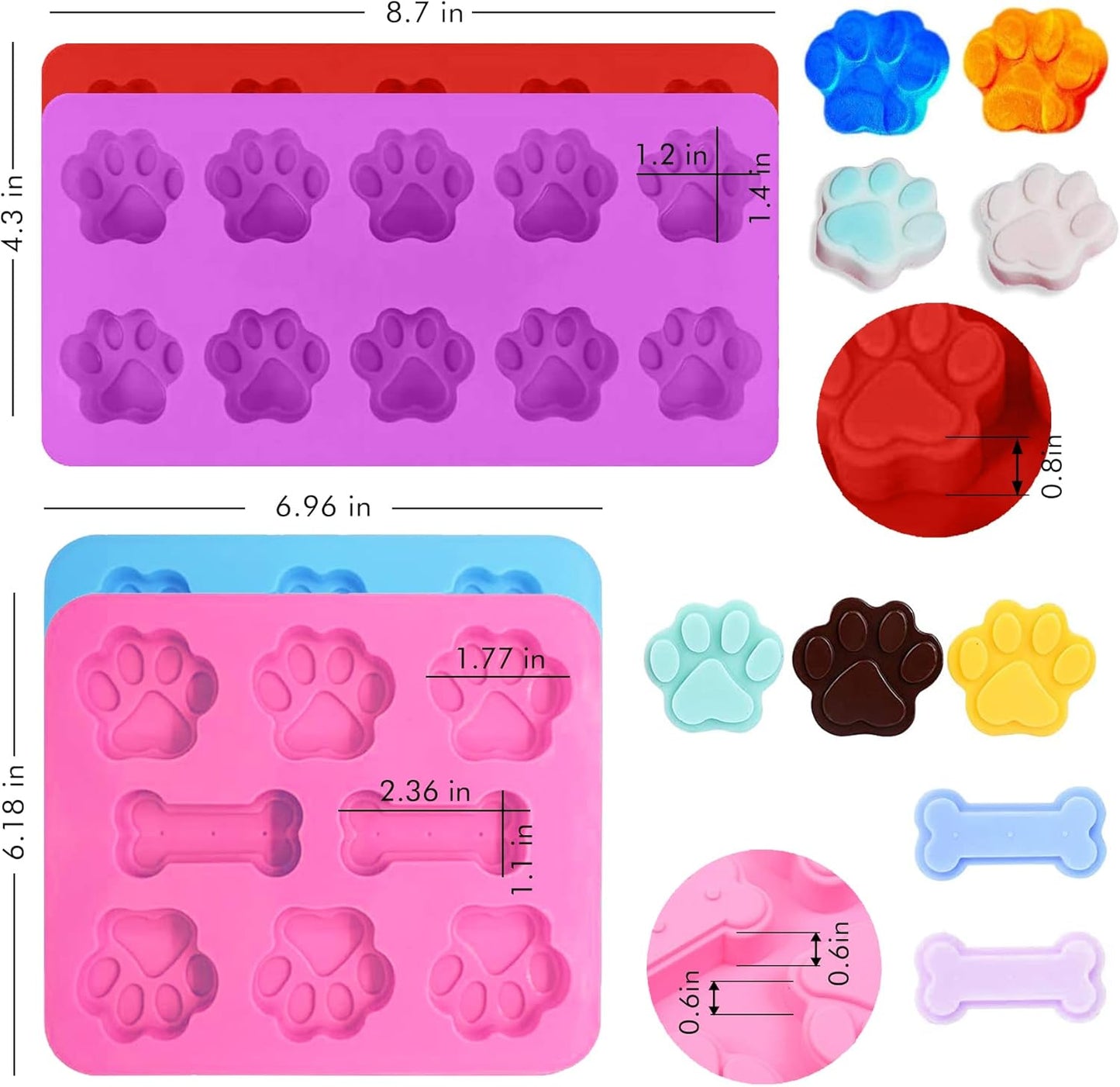 Dog Treat Molds, Dog Paw and Bone Shaped Silicone Molds,3 Packs Stainless Steel Cookie Cutter,for Chocolate, Candy, Jelly, Ice Cube, Dog Treats - Set of 11
