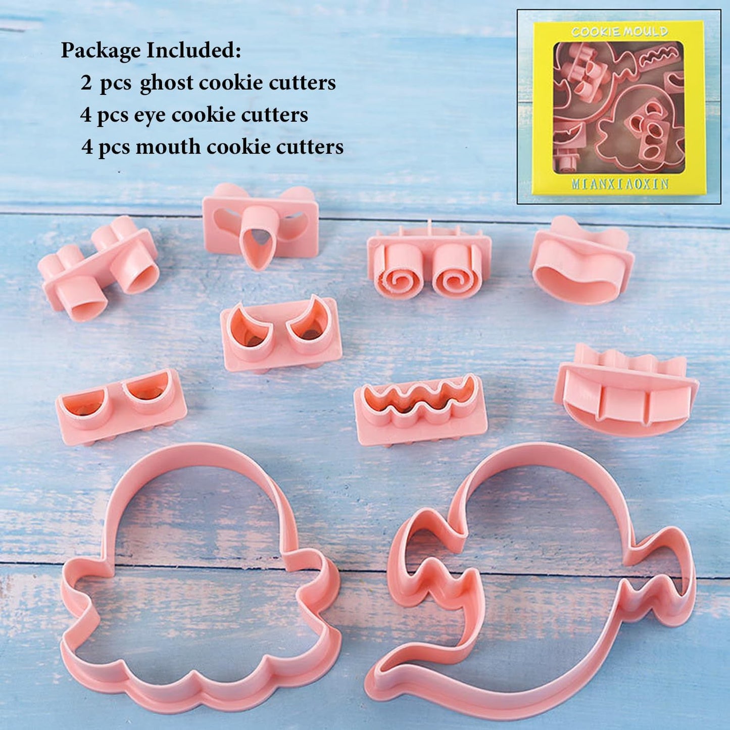 10Pcs Halloween Cookie Cutters, 3D Cookie Cutter with Plunger Stamp, Ghost Biscuit Cutters Cake Baking Fondant Embosser Stamps Halloween Party DIY Cake Decorating Tools(L10)