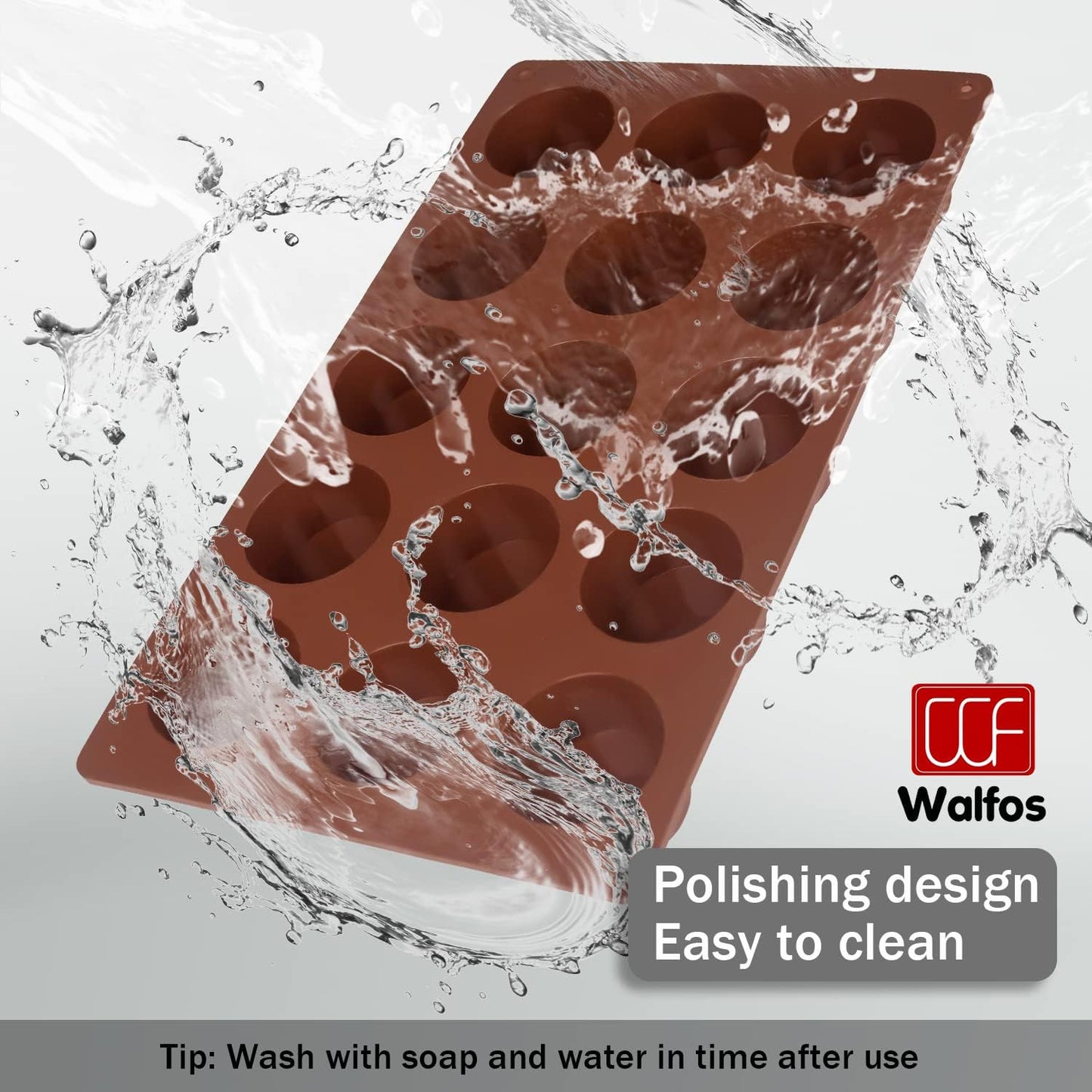 Silicone Fat Bomb Molds, Walfos Silicone Candy Mold, 15 Cavity Round Mold -Perfect for Keto Fat Bomb, Jelly, Dark Chocolate, Mini Peanut Butter Cup, 2 Packs