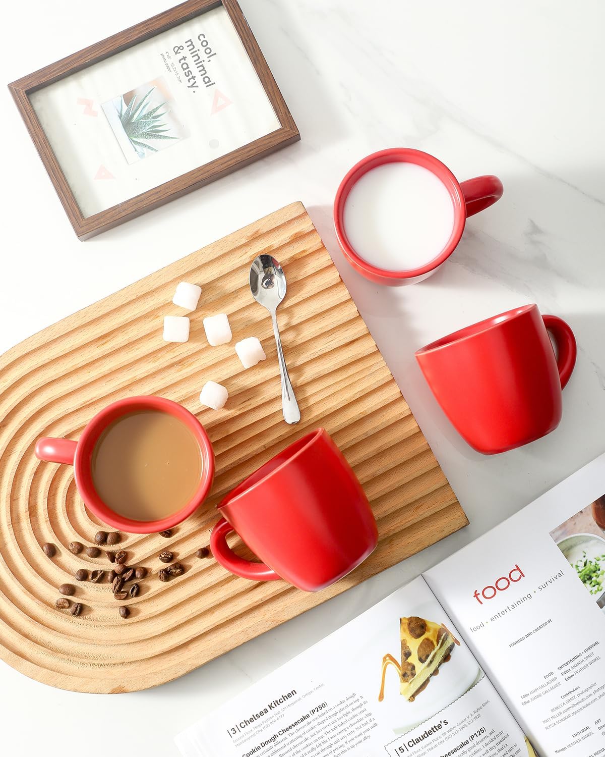 Hasense 7 Ounce Cappuccino Cups Set of 4 Perfect for Latte, Americano, Cafe Mocha and Tea, Ceramic Coffee Cups Ideal for Party Cafe Home and Kitchen, Microwave and Dishwasher safe, Red