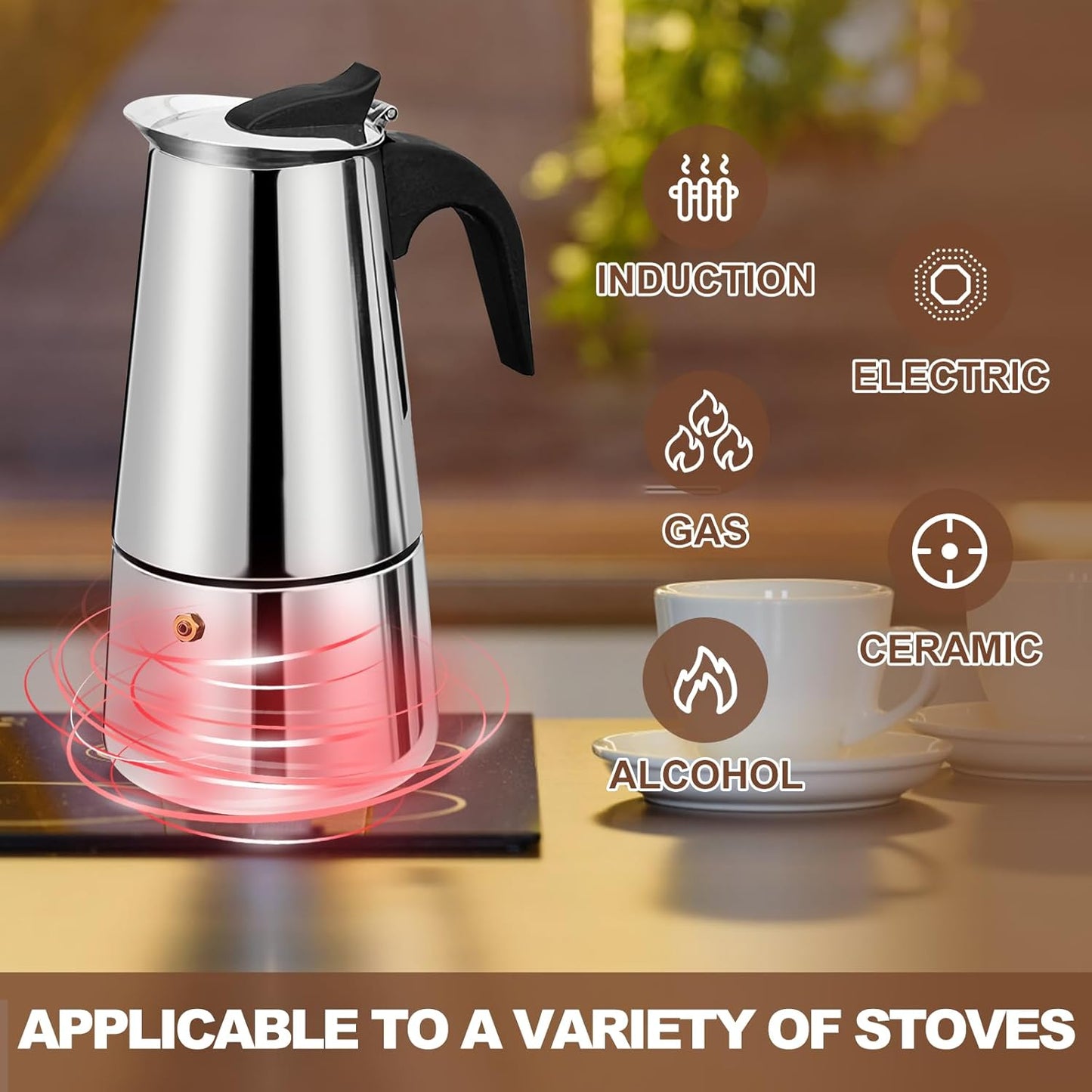 12 Cup Stovetop Espresso Maker Stainless Steel Moka Pot Stove Top Percolator Italian Coffee Makers Capable Mocha Greca Machine Cafe Classic Induction Cookers for Home and Camping 600ml 20oz