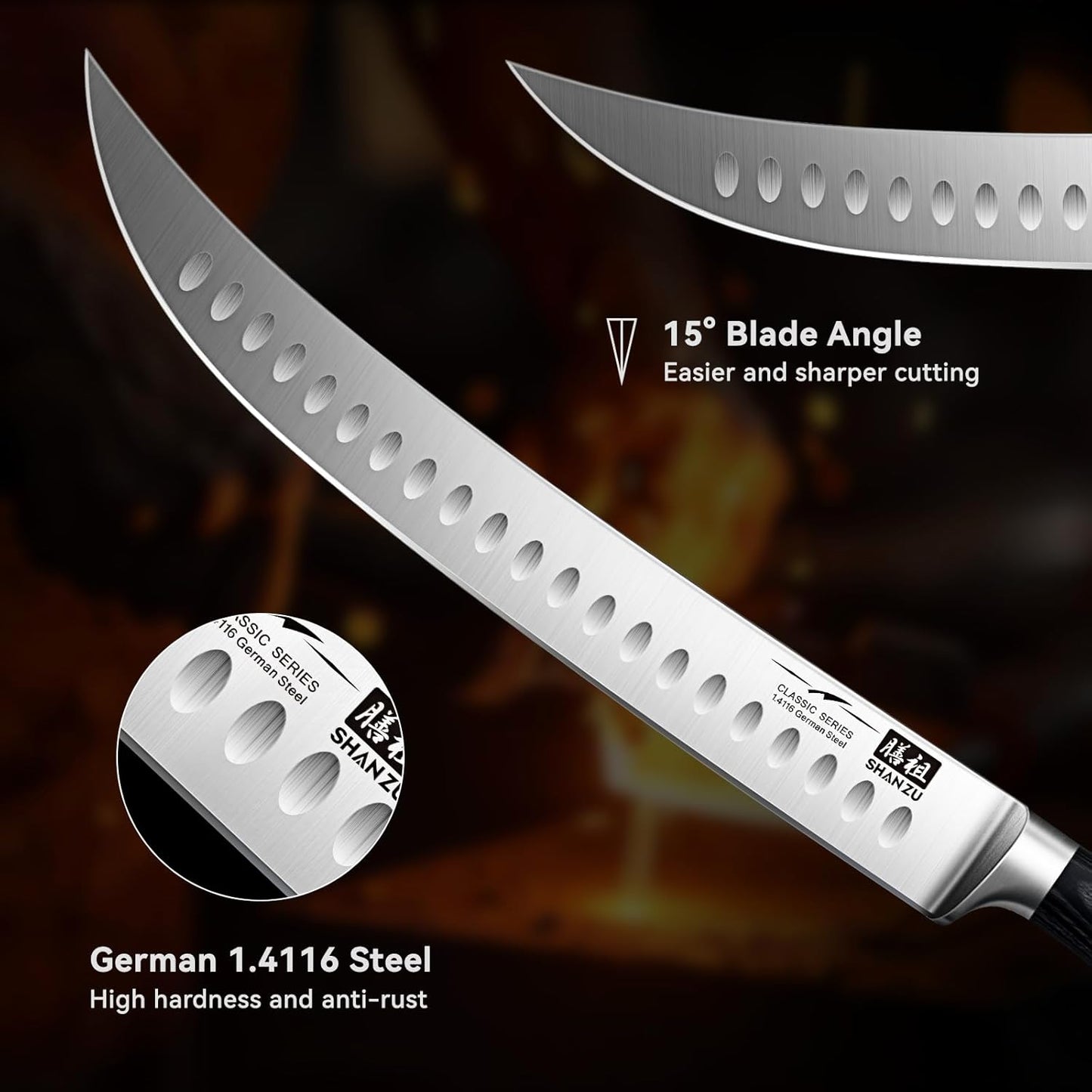 SHAN ZU 12" Slicing Knife - Brisket Slicing Meat Carving Knife Professional German 1.4116 Stainless Steel Razor Sharp Blade, Ergonomic Wood Handle & Full Tang Design, Gift Box Included