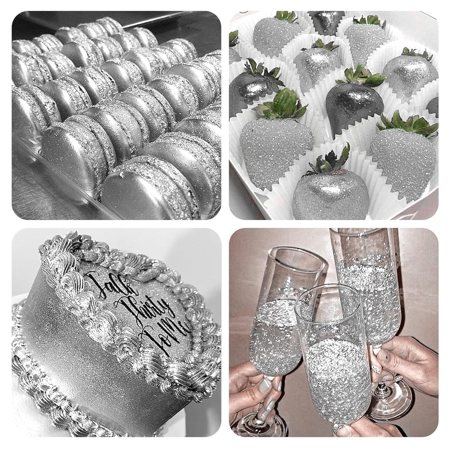 Silver Edible Glitter Spray - 15g Edible Silver Glitter for Cakes Food Grade Metallic Shimmer Powder Cake Spray for Cookie Decorating Chocolate Strawberry