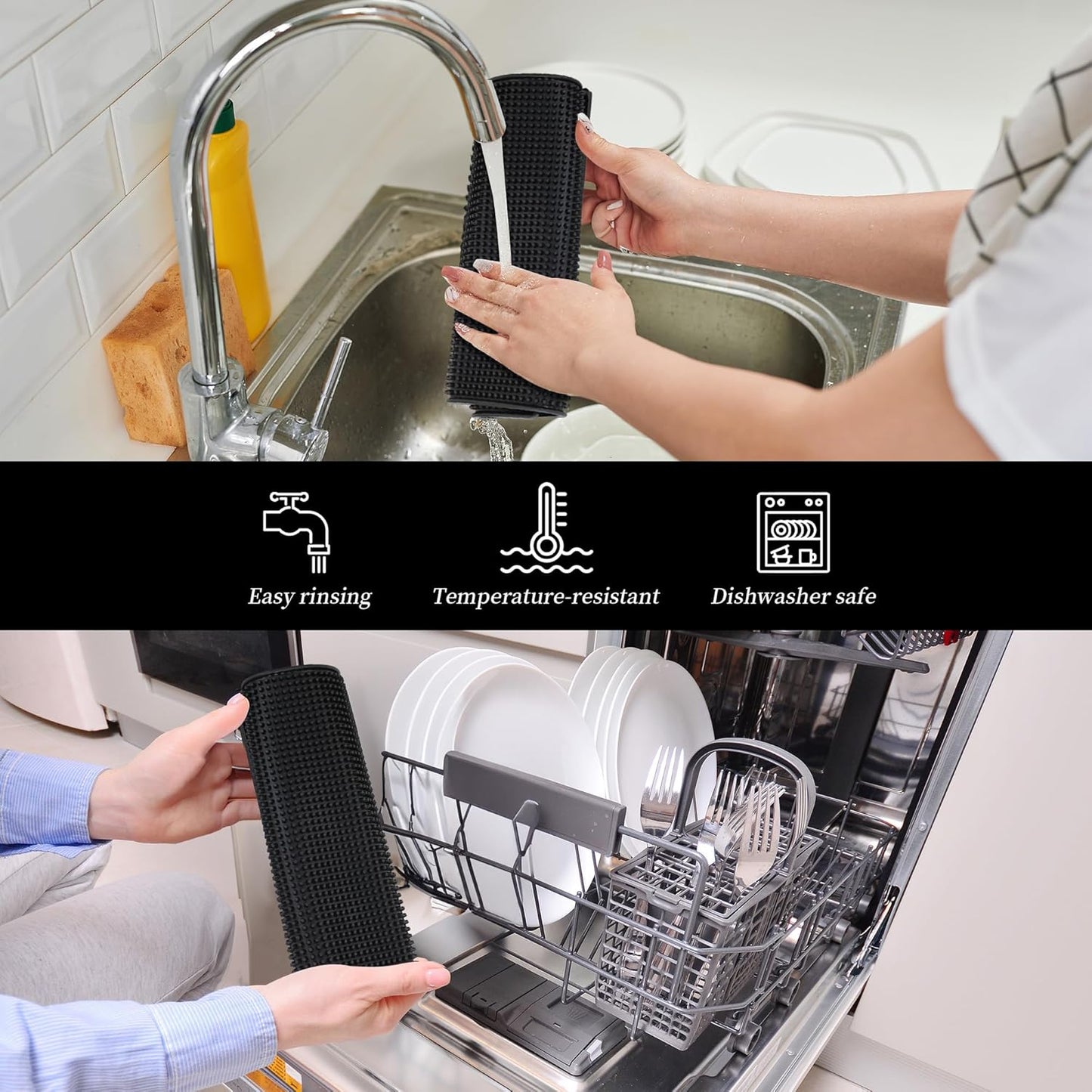 6 Pcs Rubber Bar Mat for Countertop 18 x 12 Inch Coffee Bar Mats Non Slip Silicone Bars Mats for Bartending,Drying Spill Mats for Restaurants,Black