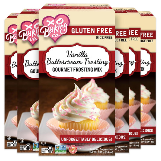 XO Baking Co. Gluten Free Vanilla Buttercream Gourmet Frosting Mix; Non-GMO; Kosher; Rice Free; Peanut Free; Soy Free; Dairy Free; No Preservatives; No Artificial Flavors or Colors, 14oz (Pack of 6)
