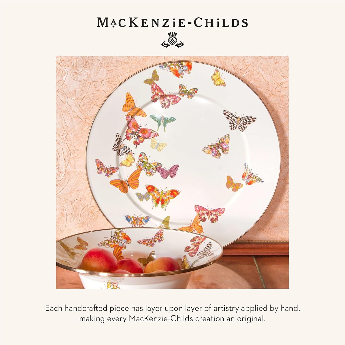 MACKENZIE-CHILDS Butterfly Garden Enamel Canister, Pretty Kitchen Storage Container with Lid, Small