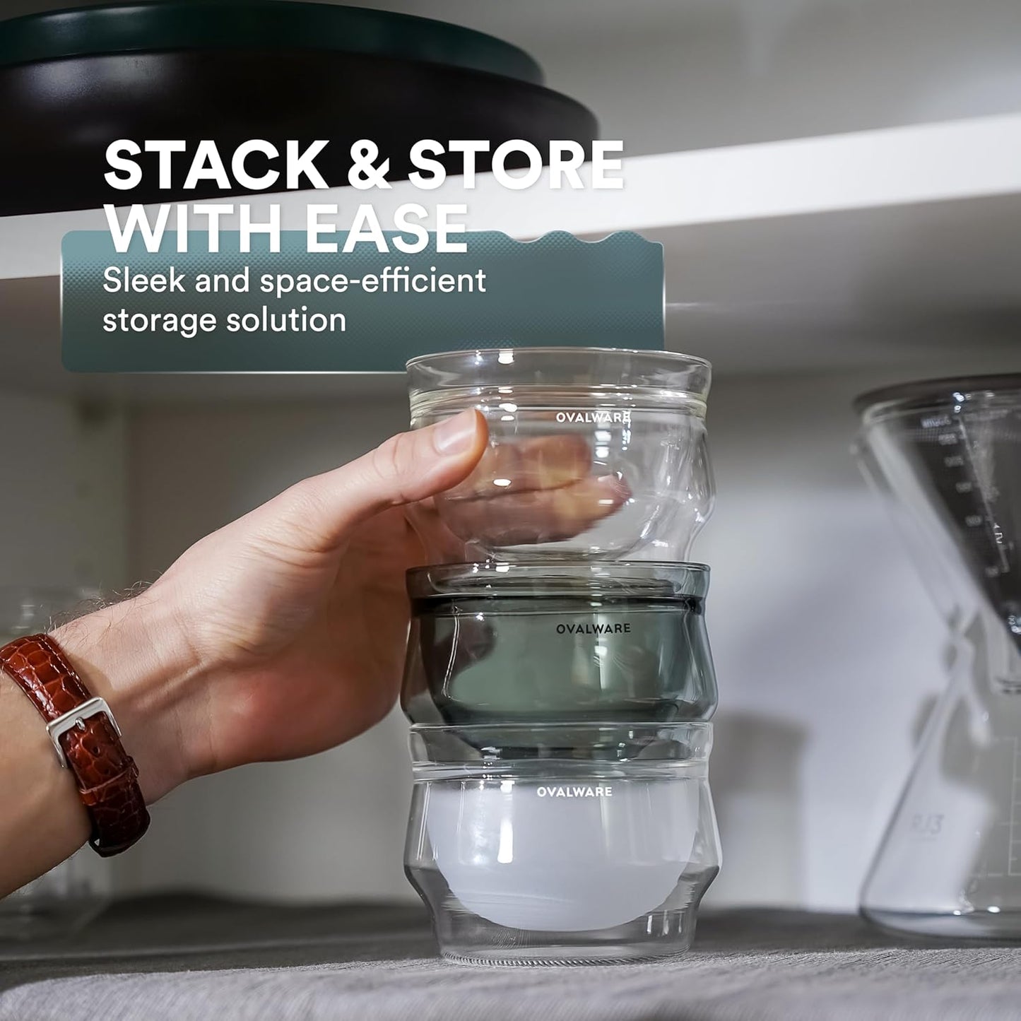 ovalware 8.5oz Double Wall Latte Cups, Latte Set of 2 - Double Wall Glasses for Cold & Hot Drink, Palm-Sized Cups with Wide Rim for Latte Art - Clear Design