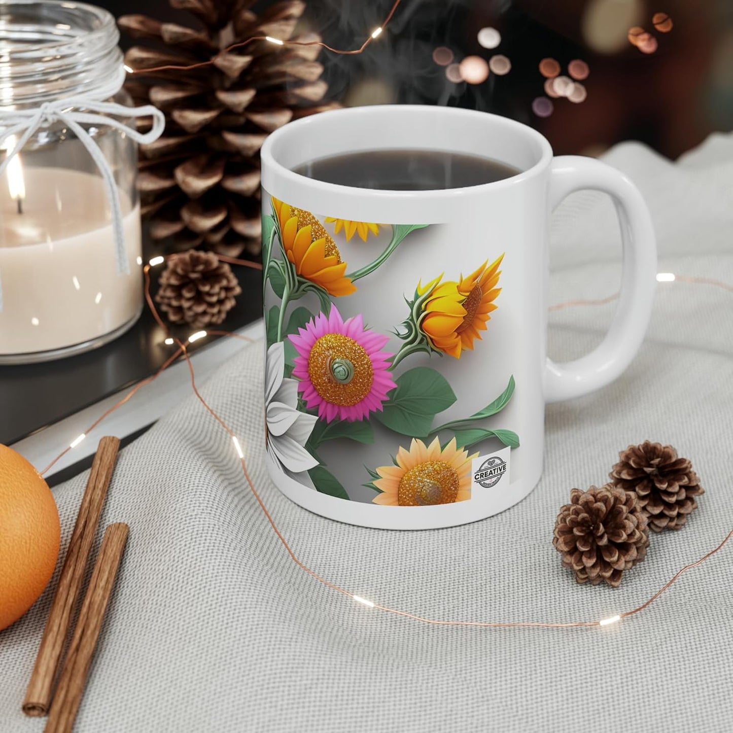 11 OZ Novelty Coffee Mugs - Christmas Gift (3-D Flower)